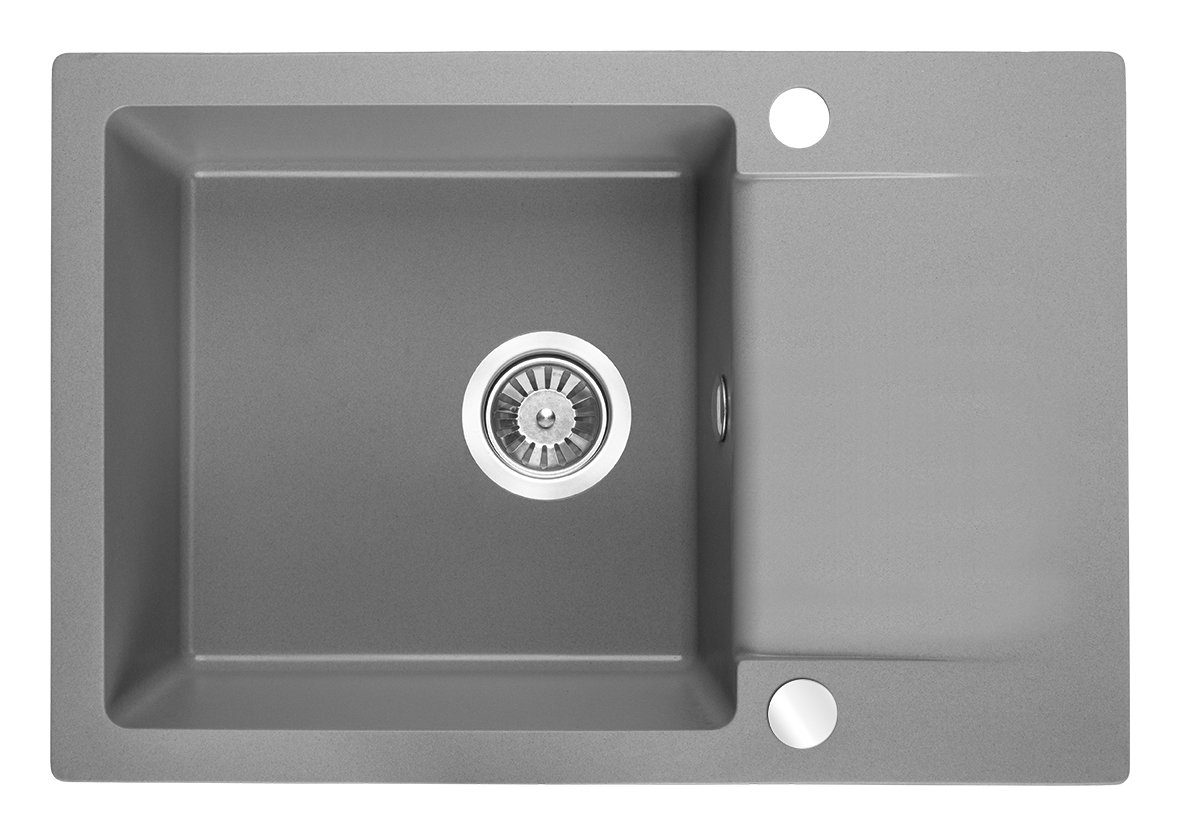 KOLMAN Küchenspüle CELEBES Granitspüle Einzelbecken 44x65 mit Siphon in Grau, Rechteckig, 44/17 cm, Grau, in Grau