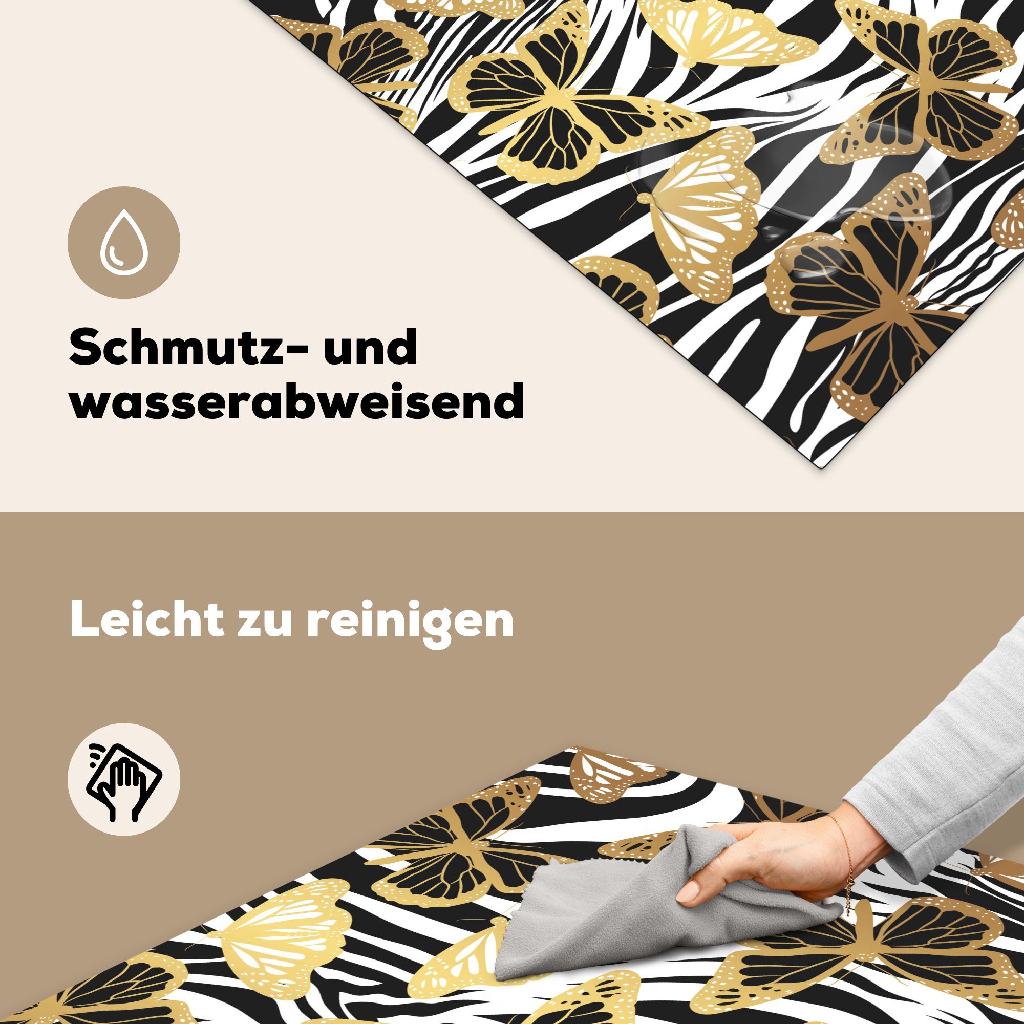 MuchoWow Ceranfeldabdeckung, küche für Arbeitsplatte - Vinyl, Muster tlg), (1 cm, Schmetterling, Herdblende-/Abdeckplatte 78x78 - Zebra