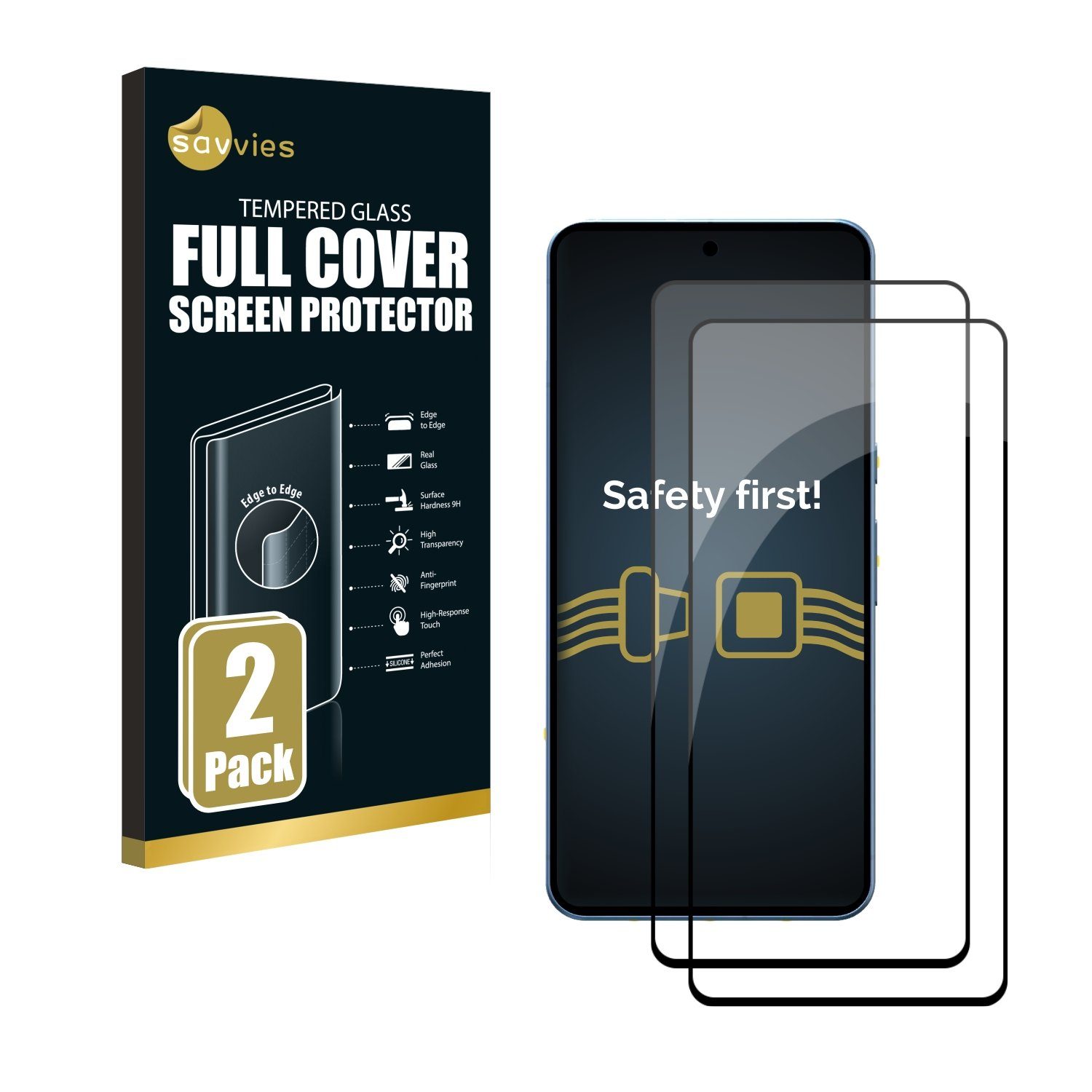Savvies Displayschutzglas Xtreme Glass 2.5D Full Cover (schwarz) für Google Pixel 8, 2 Stück, Schutzglas klar