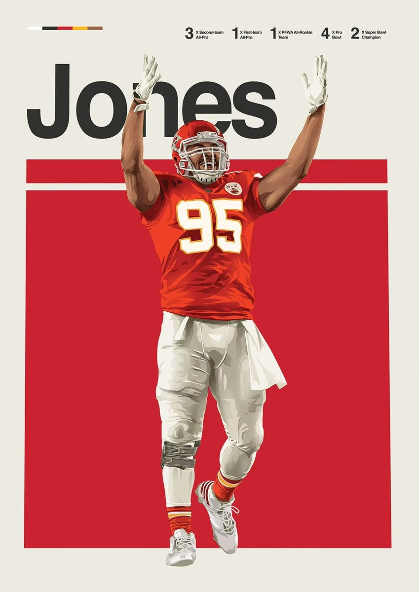 TPFLiving Kunstdruck (OHNE RAHMEN) Poster - Leinwand - Wandbild, Leinwandgemälde: Höhepunkte des amerikanischen Football-Stars (Leinwandbild XXL), Farben: Rot, Blau, Gelb, Schwarz, Weiß, Braun -Größe: 30x42cm