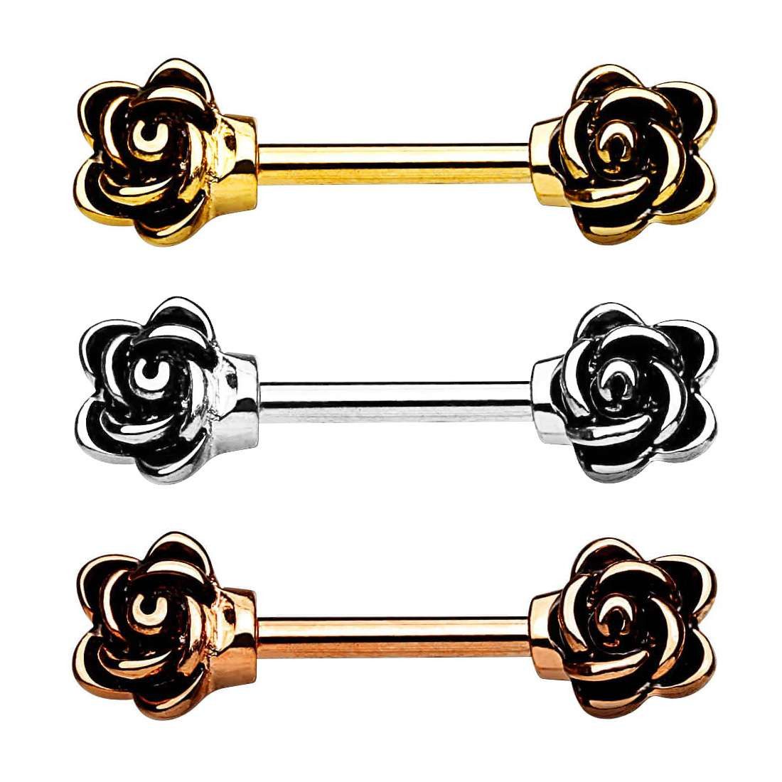 Taffstyle Intimpiercing Brustwarzenpiercing Nippelpiercing Barbell Rosenblüten Chirurgenstahl (Nippelpiercing Stab mit Rosen Chirurgenstahl für Damen)
