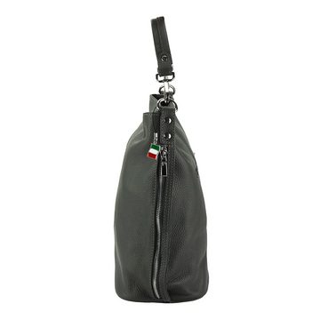 FLORENCE Schultertasche Florence Echtleder Schultertasche Hobo Bag (Schultertasche), Damen Leder Schultertasche, Shopper, grau ca. 40cm