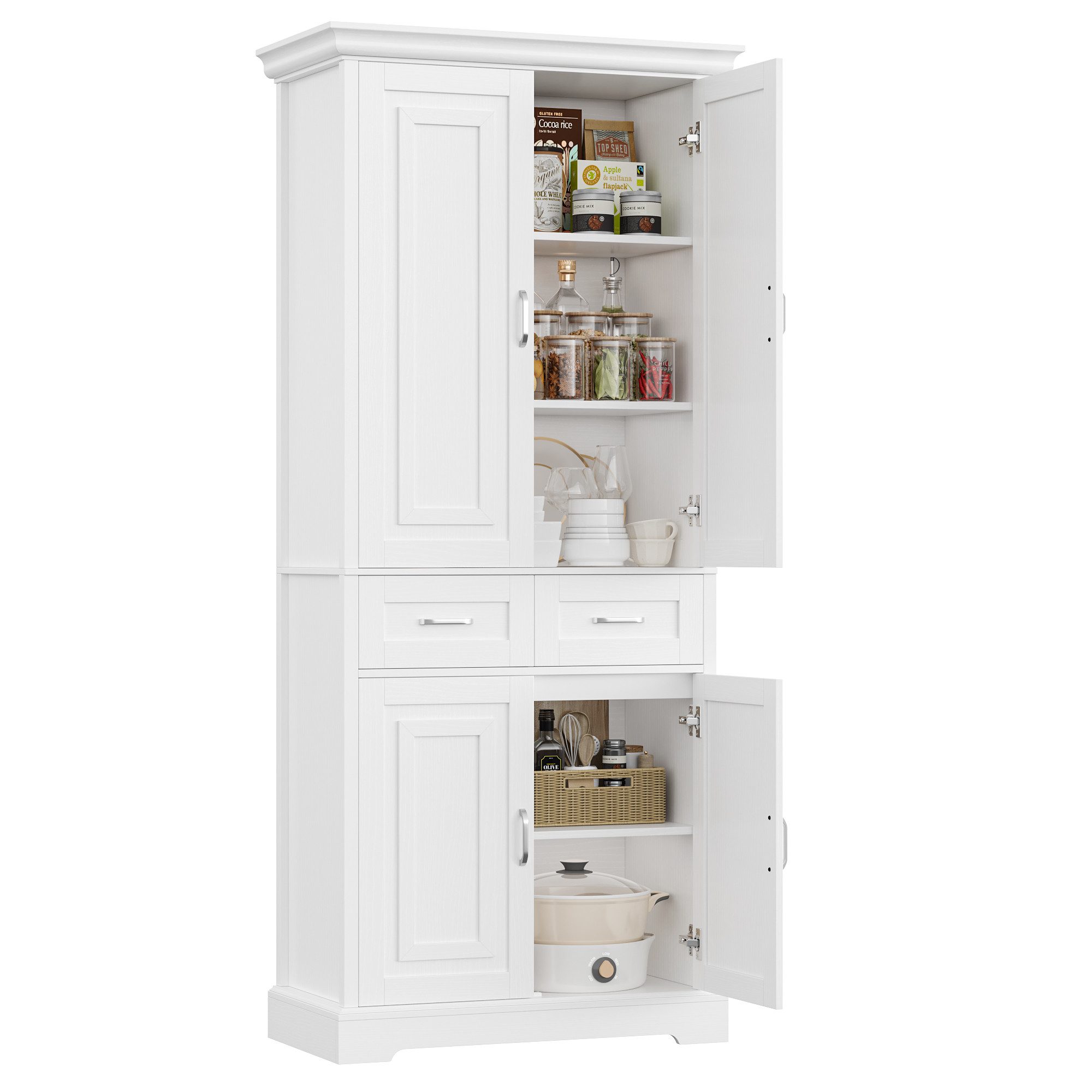 Homfa Küchenbuffet Küchenbuffet Küchenschrank mit 2 Schubladen Buffetschrank Vorratsschrank Mehrzweckschrank 180,5x80x39,5cm
