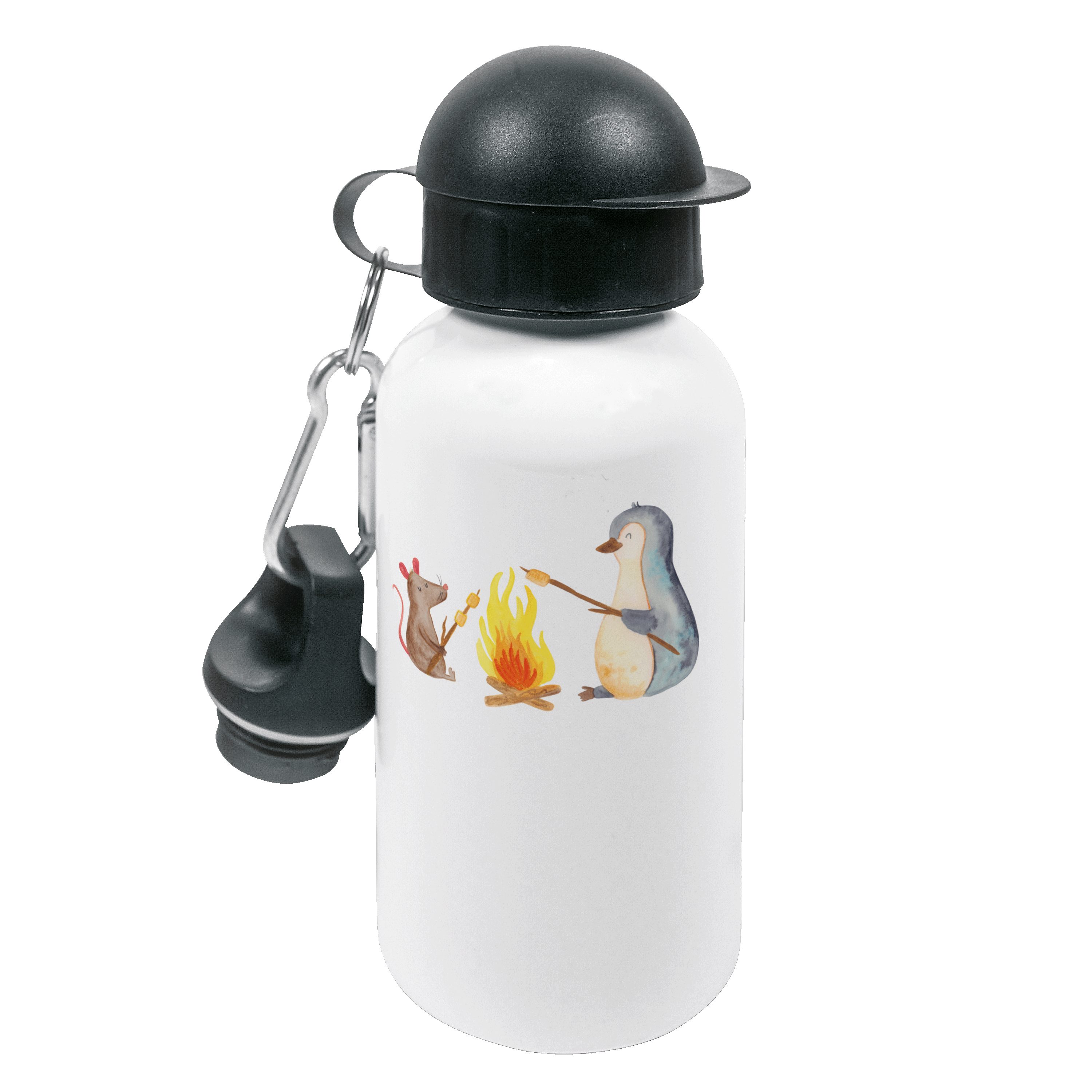 Mr. & Mrs. Panda Trinkflasche Pinguin Lagerfeuer - Weiß - Geschenk, glücklich, Mädchen, Marshmallow