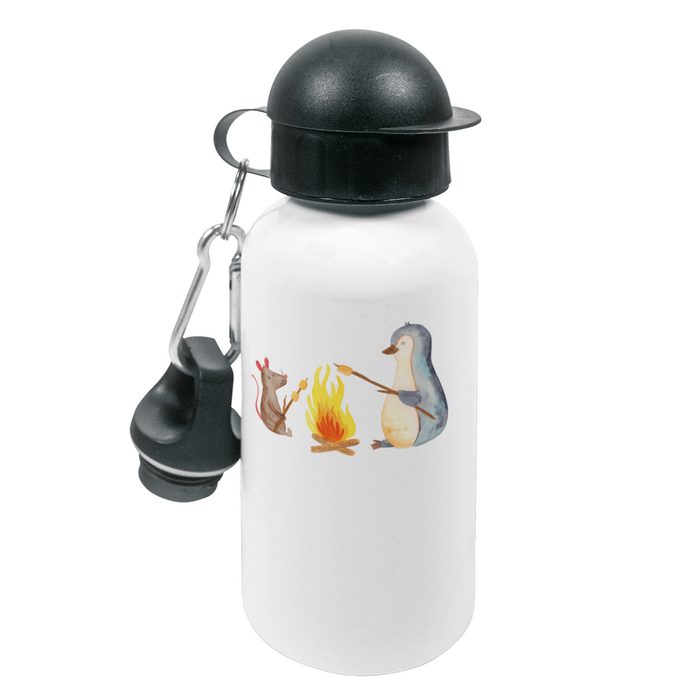 Mr. & Mrs. Panda Trinkflasche Pinguin Lagerfeuer - Weiß - Geschenk glücklich Mädchen Marshmallow