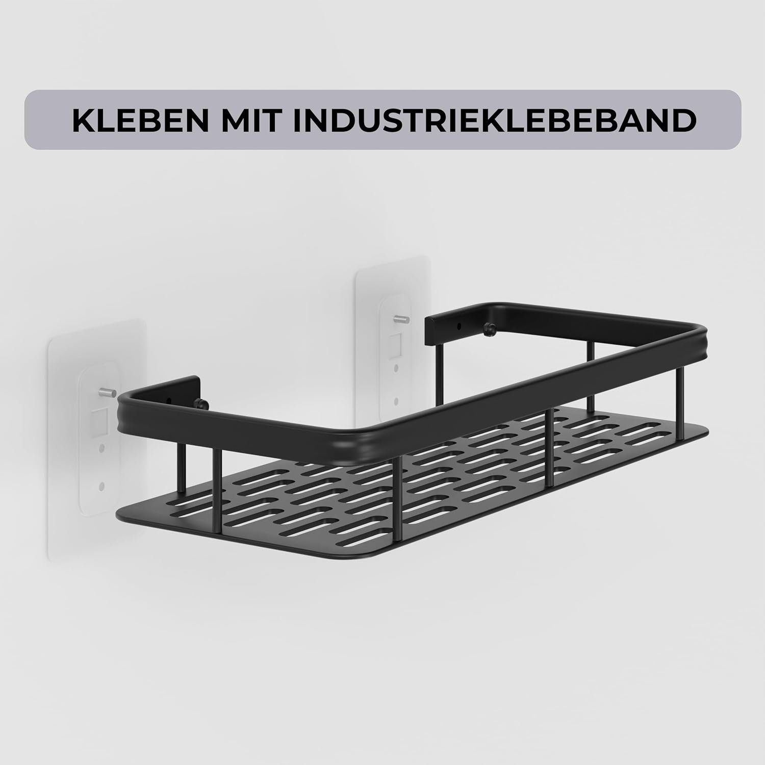 ohne Badregal Bohren Klebeband LIEBHEIM Duschkorb - Industrie Aluminium, 1-tlg. Schwarz Duschablage -