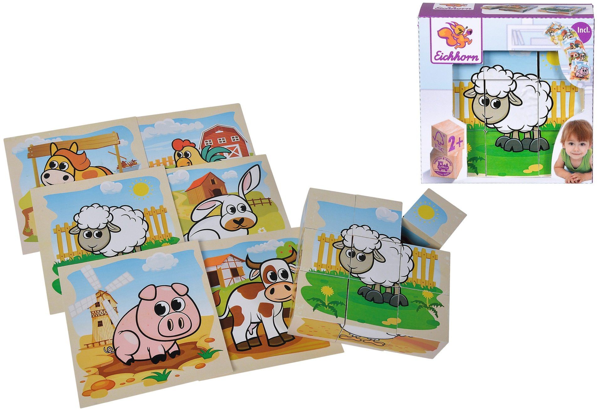 Eichhorn Puzzle 9 Teile Kinder Würfel Puzzle Holz Bauernhof 100005203, 9 Pu günstig online kaufen