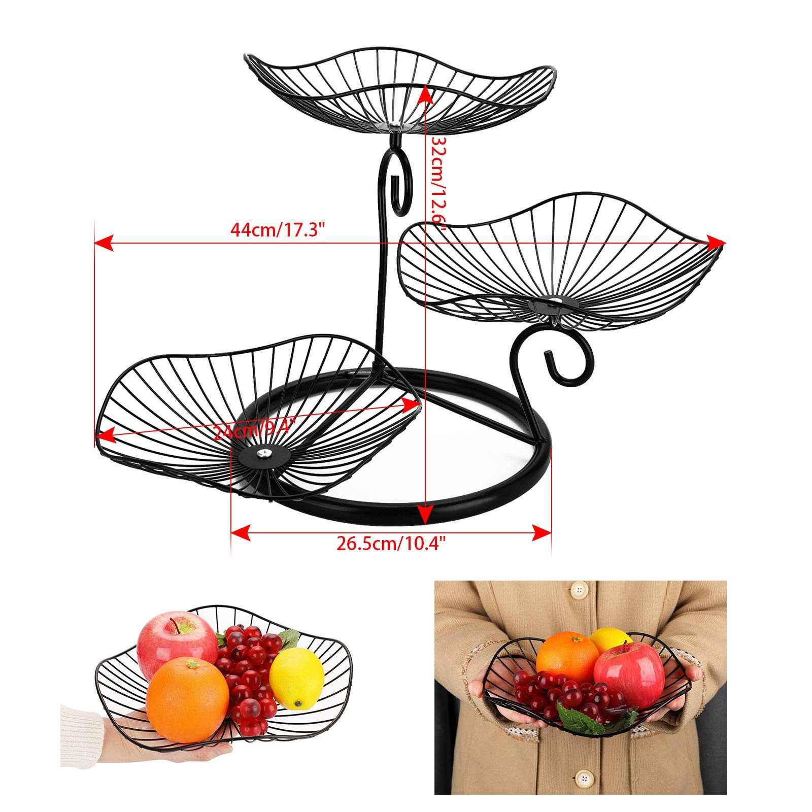 Agger Obstschale 3 Etage Obstschale aus Eisen,Obstkorb,Sevietkorb,Obst aufbewahrung,für Gemüse Brot und Obst in der Küche (Lotosblatt)