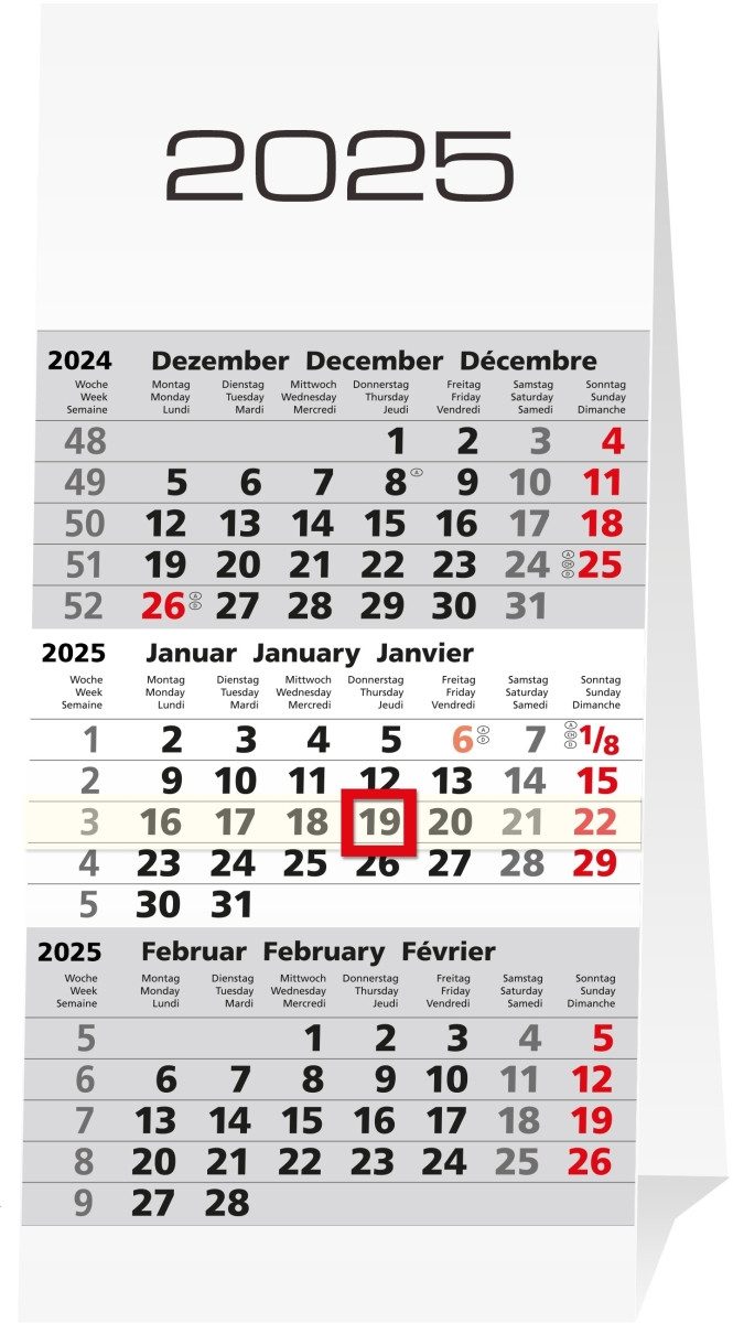 GÜSS Kalender Wandkalender 3-Monats-Tischkalender 10,5 x 20cm Kalendarium 2026