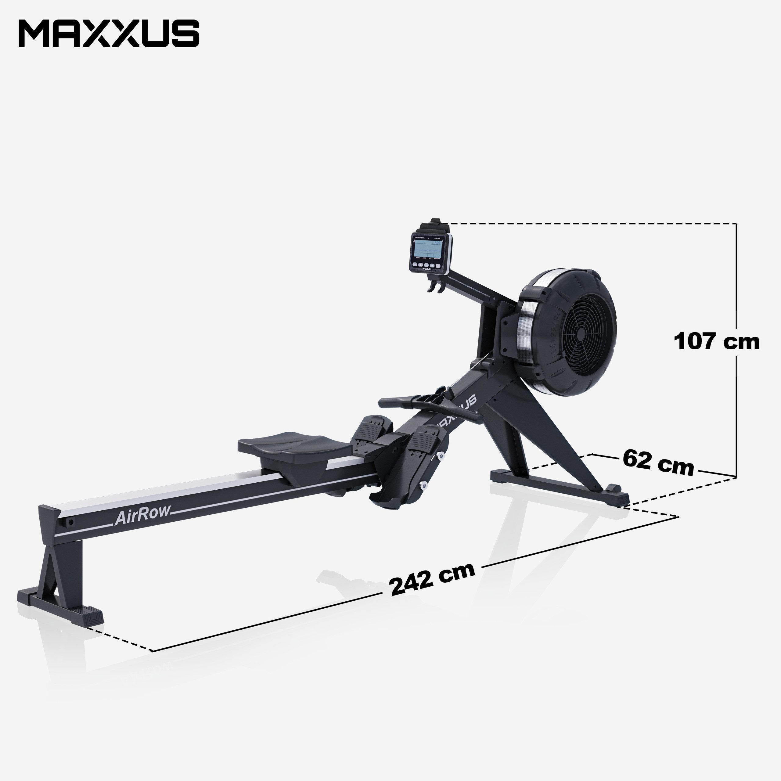 MAXXUS Rudergerät AirRow-Klappbar,Luftwiderstand,Platzsparend-Rudermaschine für Zuhause (1-tlg), Luftwiderstand, mit LCD Display, Ergonomisch, Kugelgelagerter Sitz