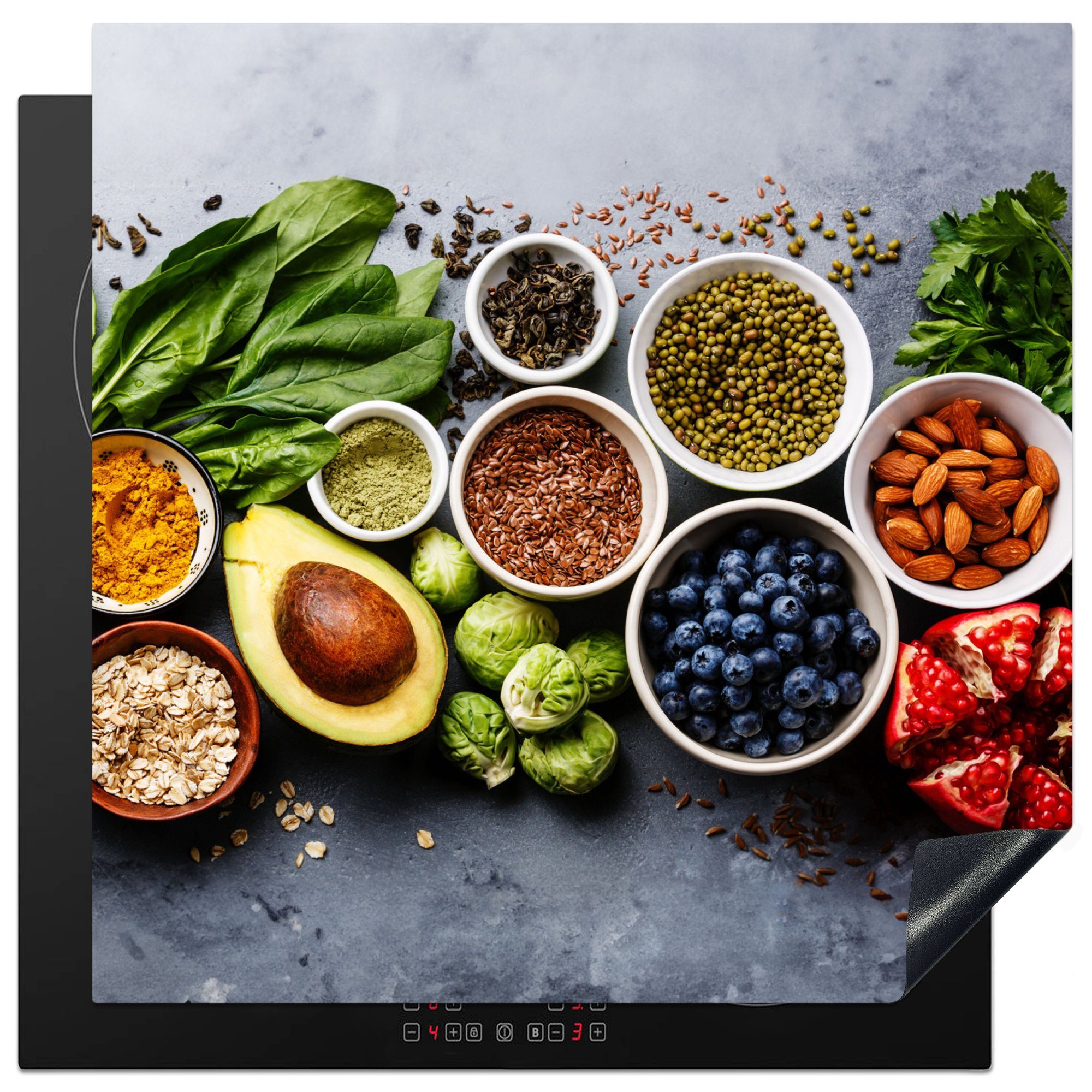 MuchoWow Herd-Abdeckplatte Obst - Beton - Gemüse, Vinyl, (1 tlg), Küche Herdabdeckung Ceranfeld Induktionsfeld Vinyl, 60x60 cm