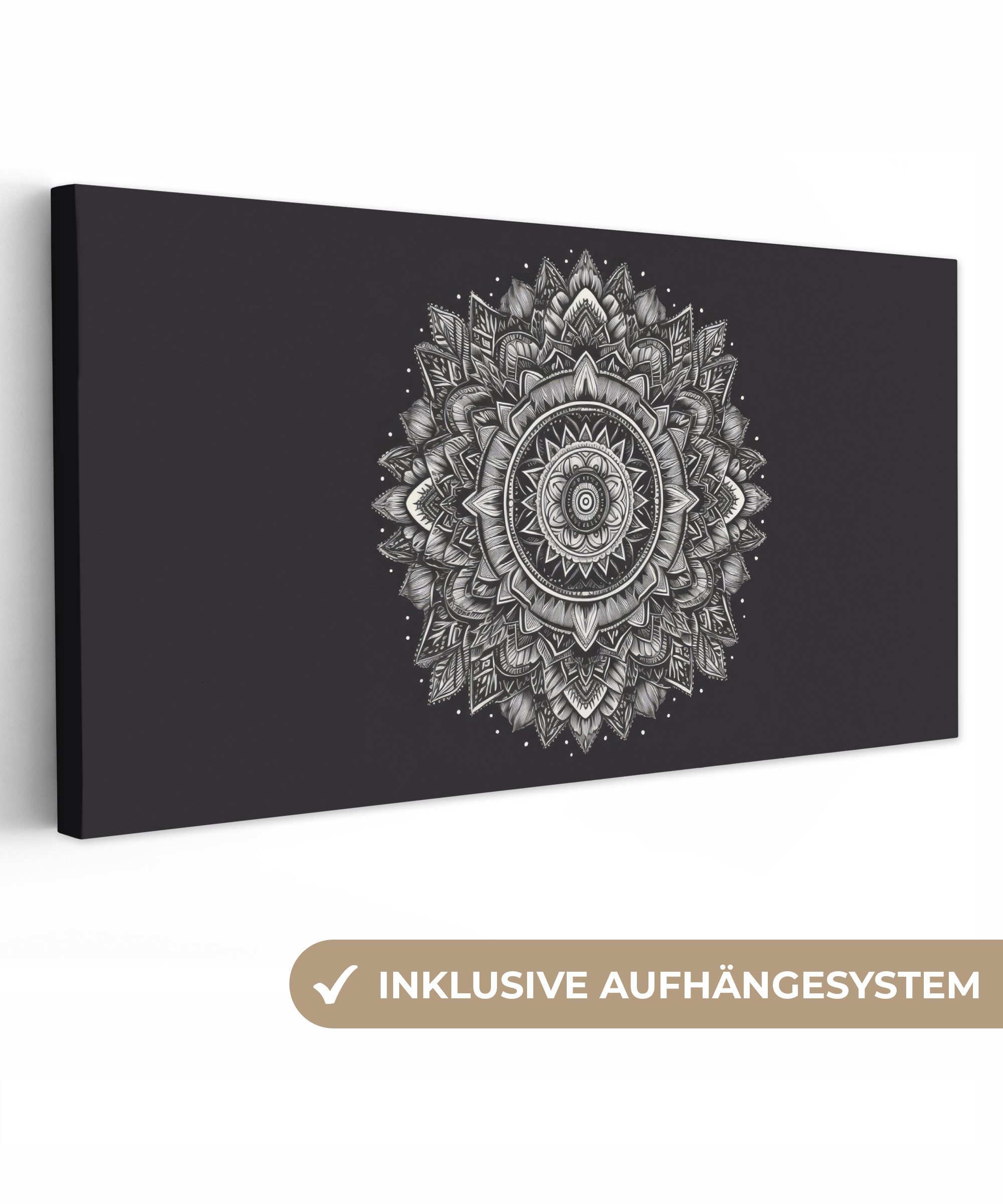 OneMillionCanvasses® Leinwandbild Panorama Mandala - Schwarz günstig online kaufen