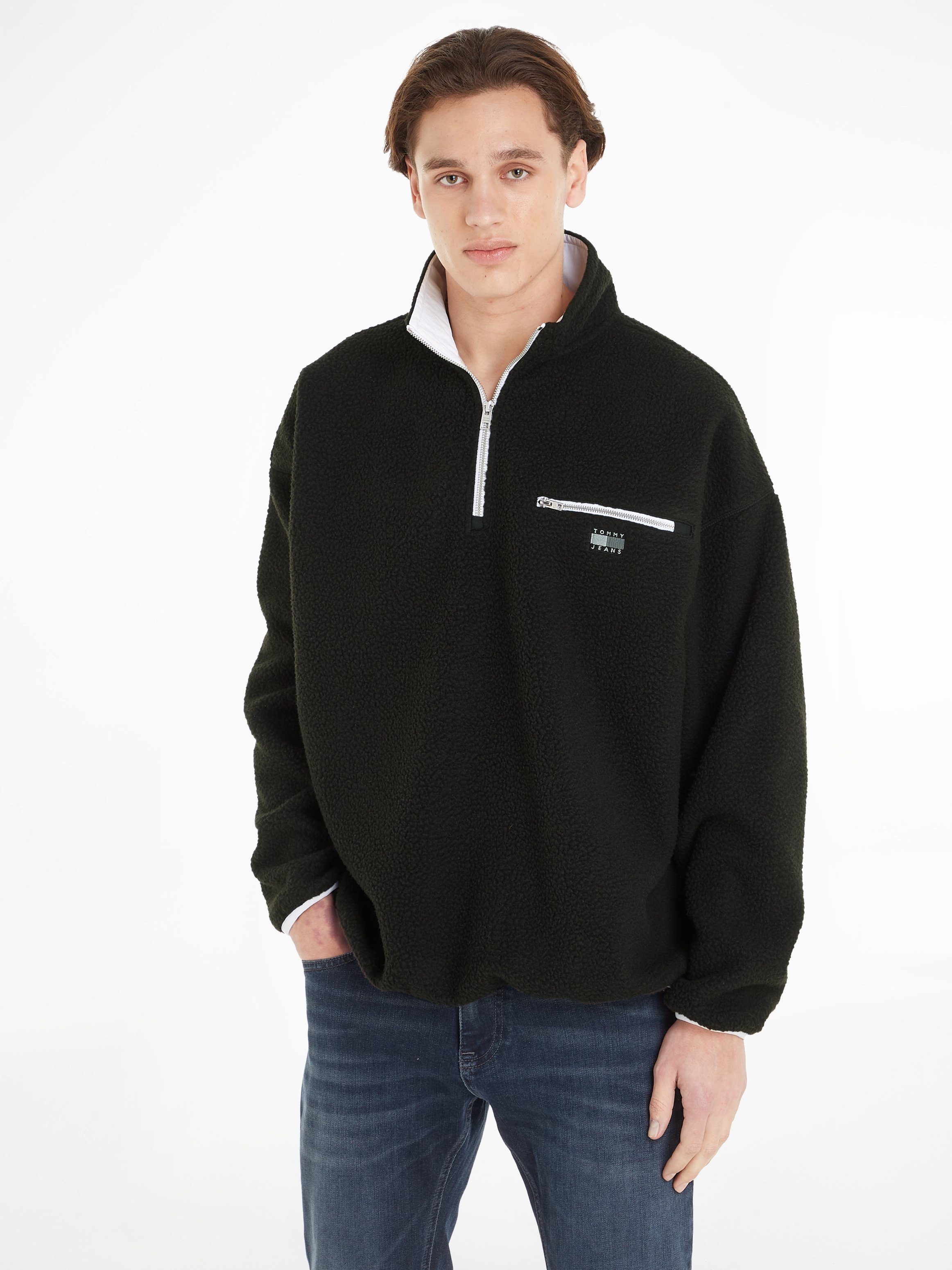 Tommy Jeans Fleecepullover ZIP Black TONAL TJM 1/2 SHERPA OVZ