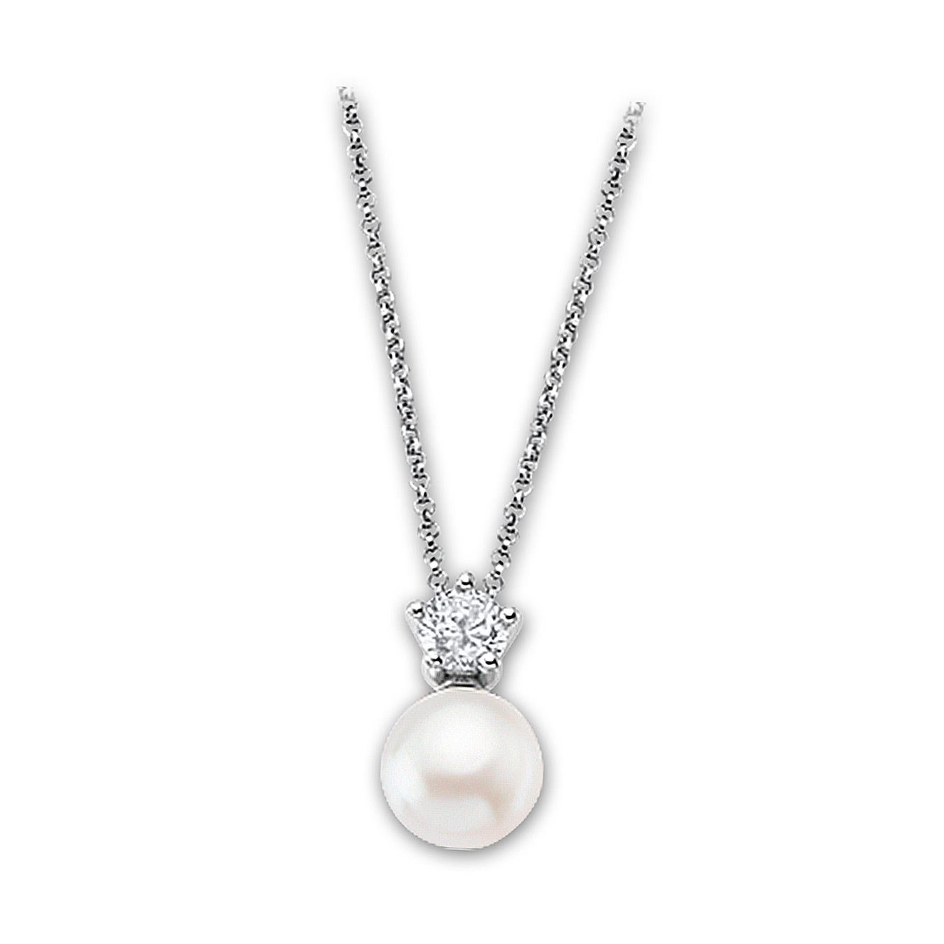 LOTUS SILVER Silberkette LOTUS Silver Zirkonia Perle Halskette, Halsketten  für Damen 925 Sterling Silber, weiß, silber