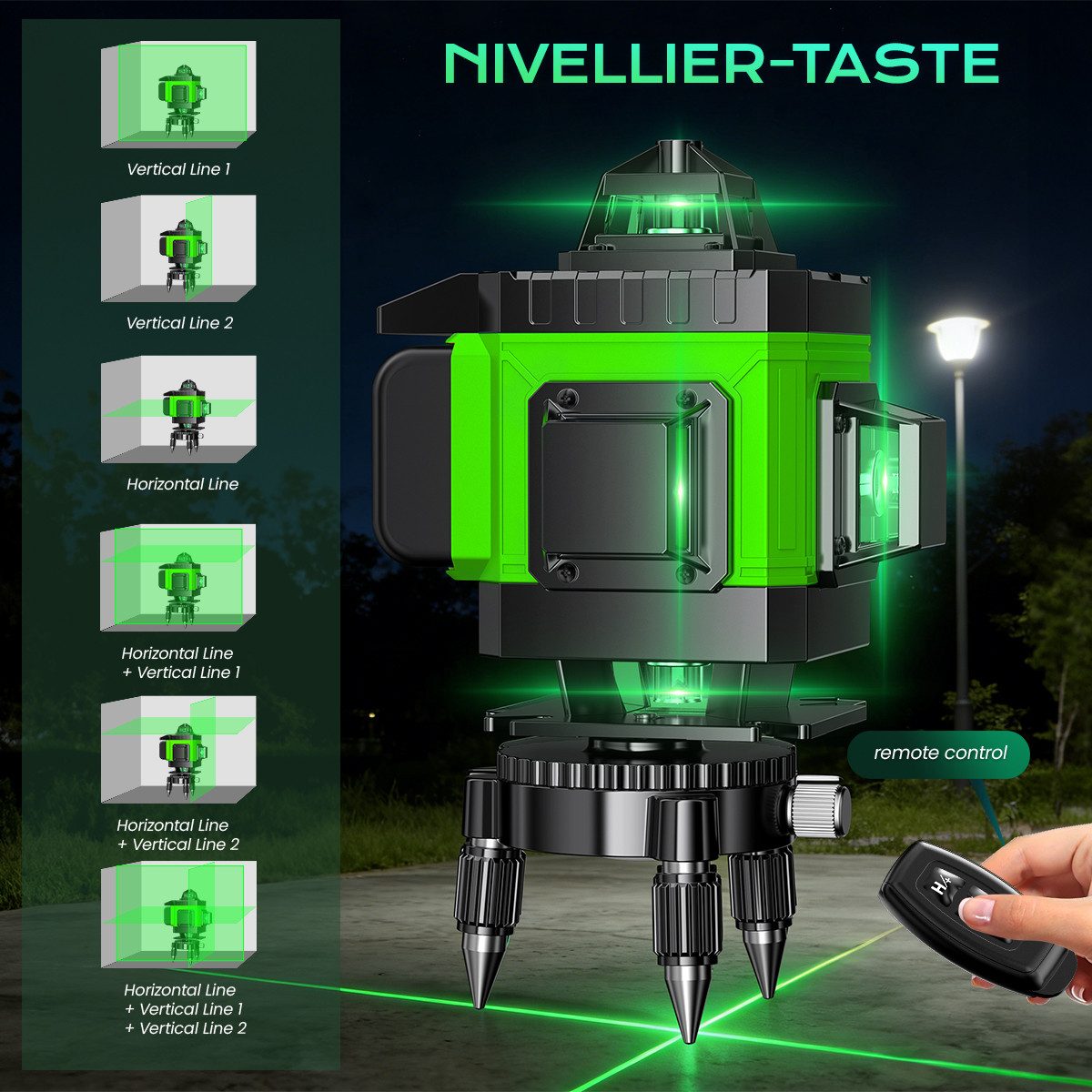 AeroAxis Kreuzlinienlaser Laserwasserwaage 4×360° 16 Linien – Selbstnivellierend ±0,3 mm/m, 2×2500 mAh Akku, Digitalanzeige – Präzise für Baustelle & Heimwerker