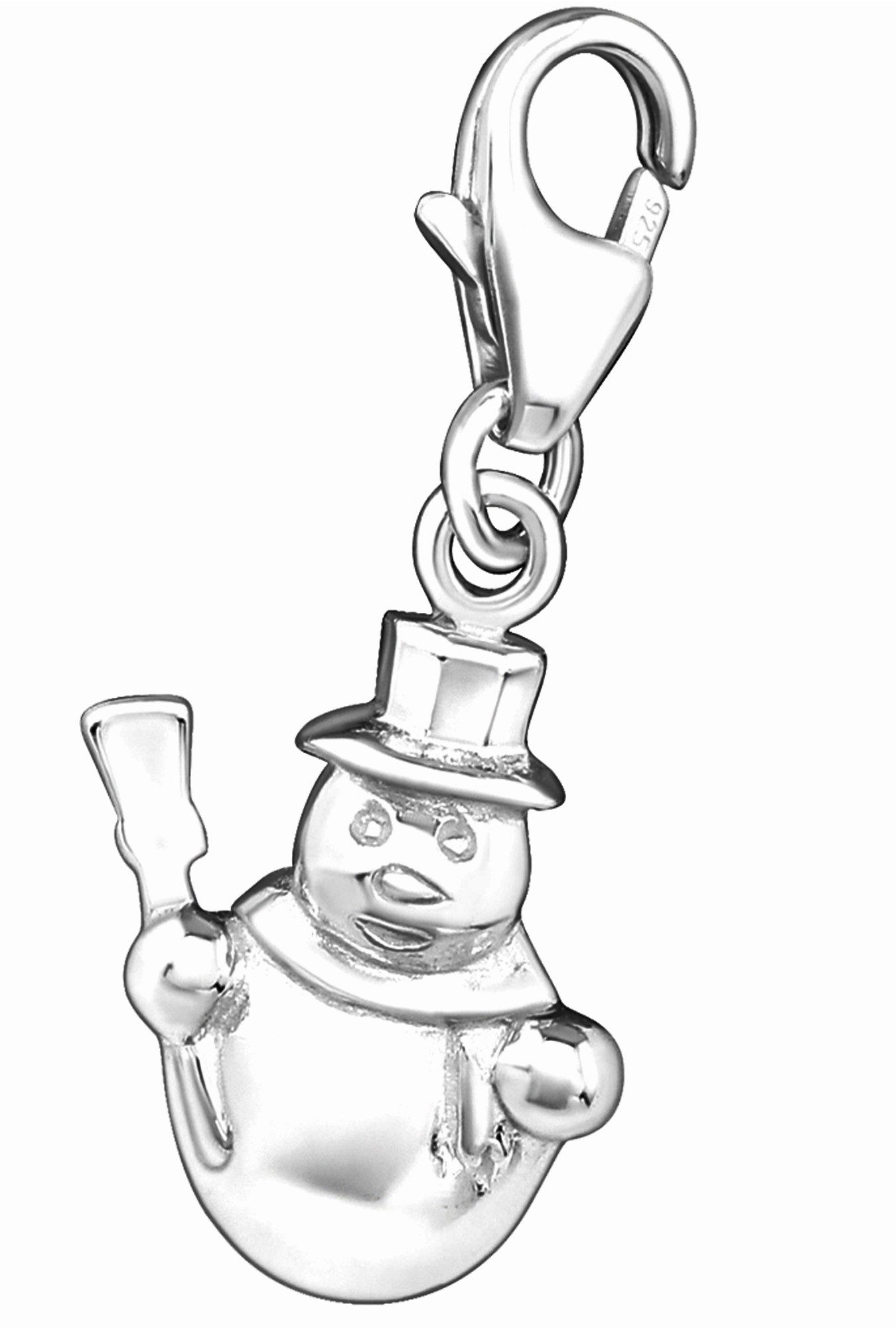 Limana Charm-Einhänger 925 Silber Schneemann Karabiner Anhänger für Armband Kette (inkl. Geschenkdose), Geschenk Idee Armbandanhänger