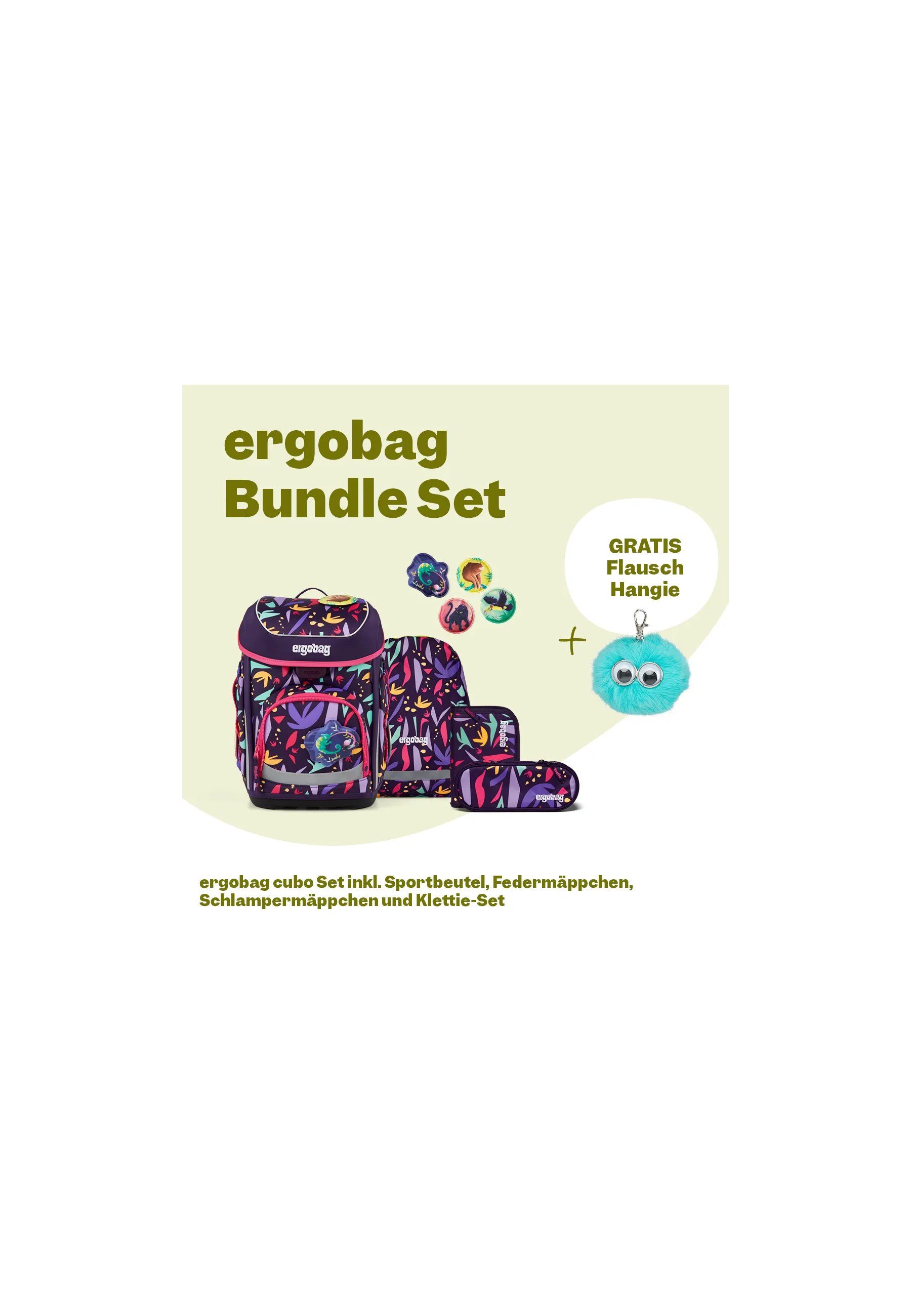 ergobag Schulranzen cubo Bundle Set (6-tlg., 6-teiliges Set), größenverstellbares Rückensystem