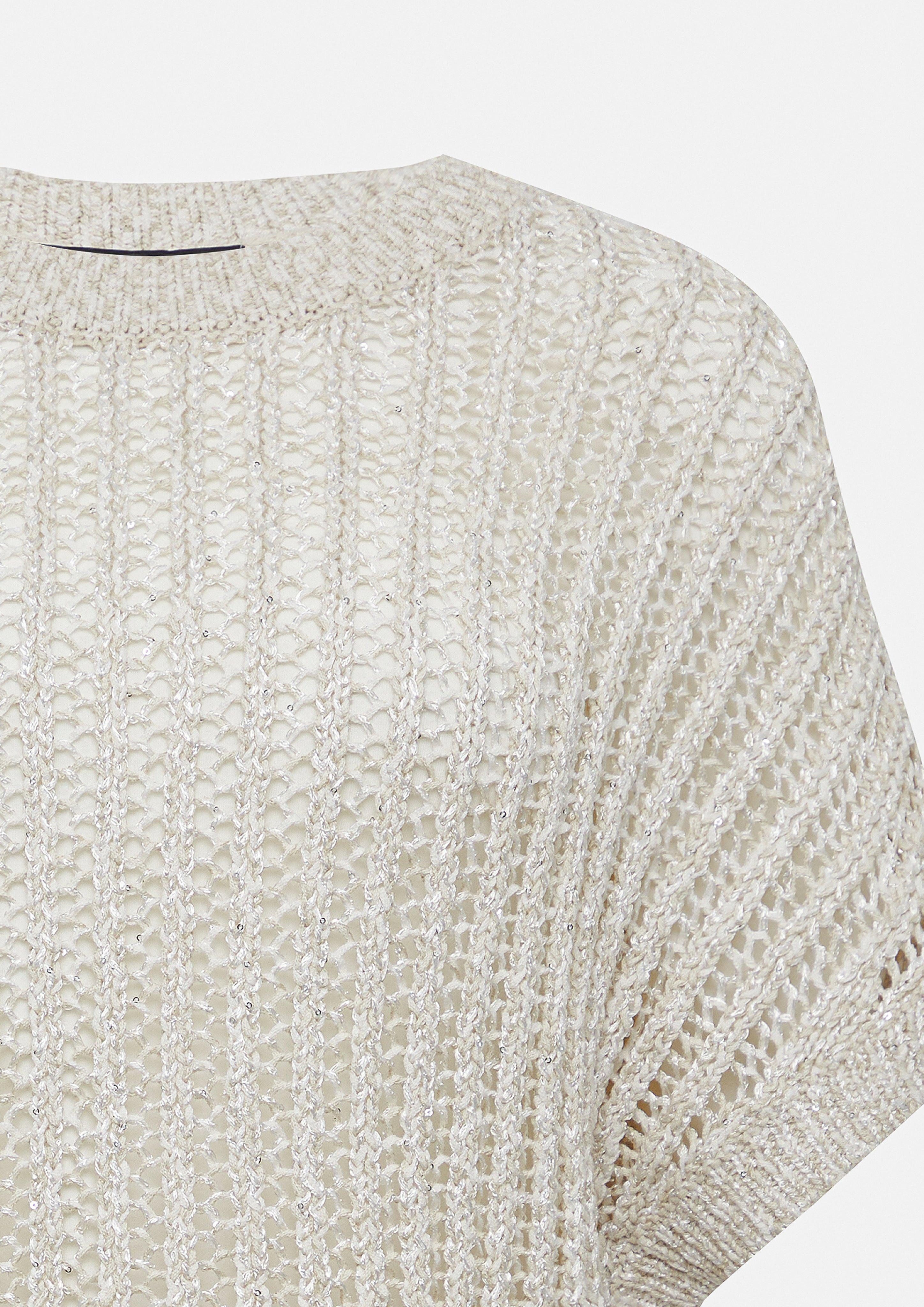 comma Kurzarmshirt Loose-Fit-Strickpullover mit Pailletten und günstig online kaufen