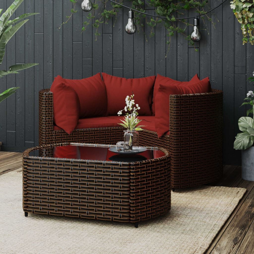 furnicato Gartenlounge-Set 4-tlg. Garten-Lounge-Set mit Kissen Braun Poly Rattan, (1-tlg)