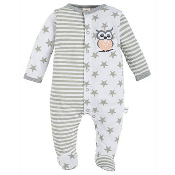 Makoma Strampler Baby Schlafstrampler mit Fuß Overall für Neugeborene Eule & Teddy (Spar-Set, 2-tlg., 2er Pack) 100% Baumwolle