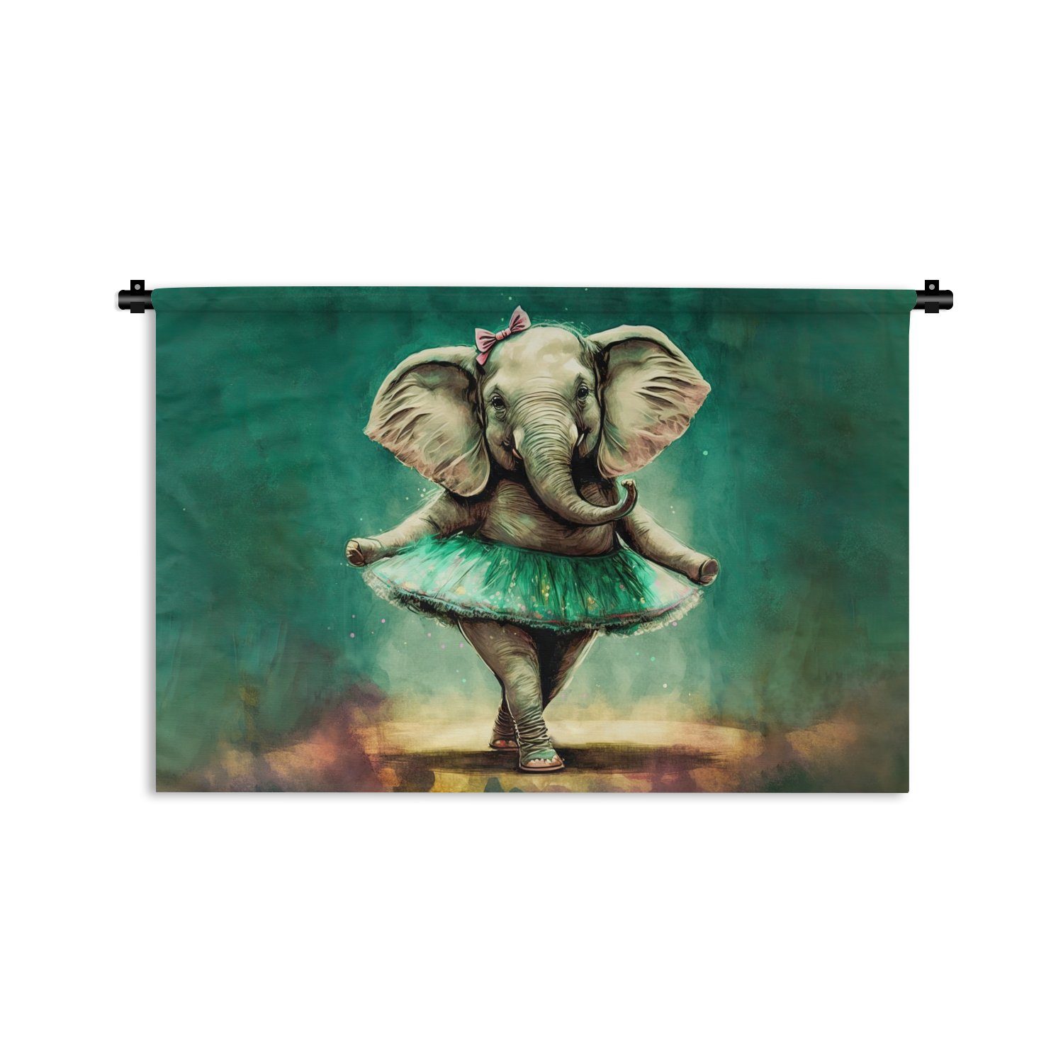 MuchoWow Wanddekoobjekt Elefant - Ballerina - Farbe - Bogen - Porträt - Kinder, Wanddeko für Wohnzimmer, Schlafzimmer, Kleid, Wandbehang, Kinderzimmer