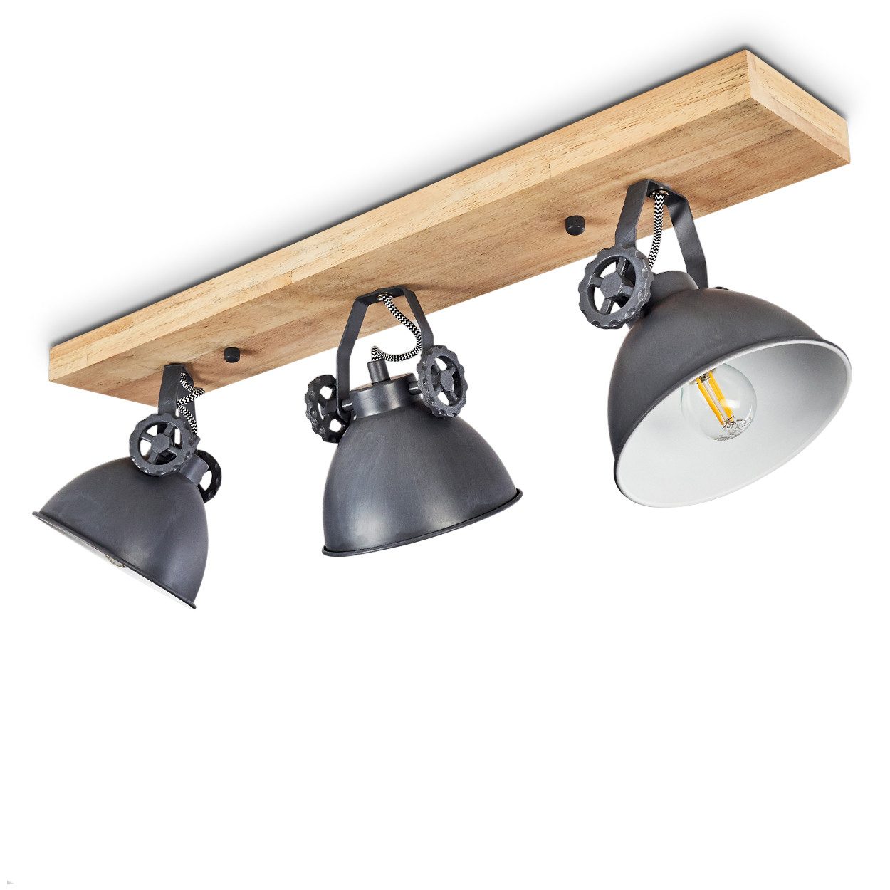 hofstein Deckenleuchte »Mot« Deckenlampe aus Metall/Holz in Blau-Grau/Natur günstig online kaufen