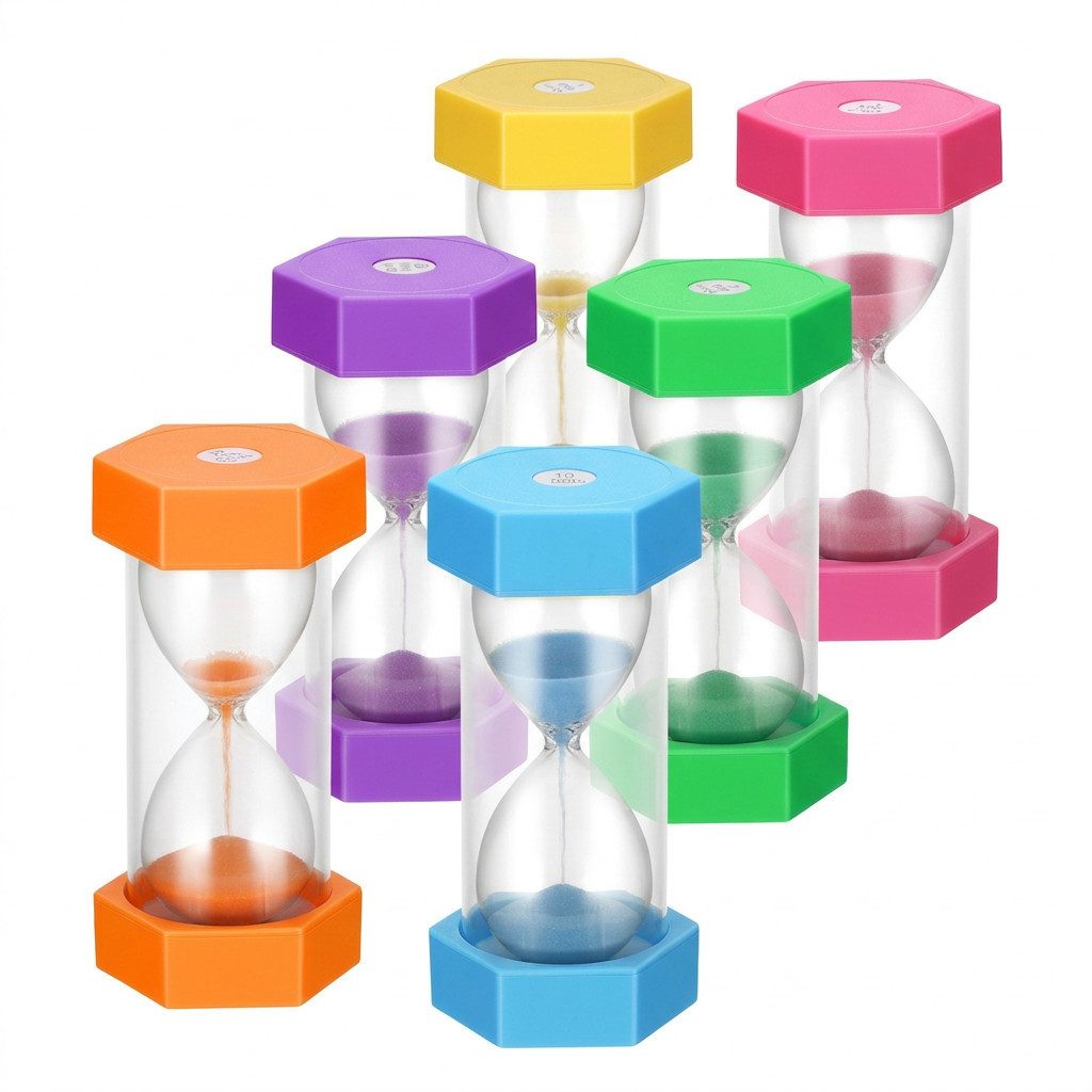 LEMLIT Sanduhr 6 Stück Bunter Sanduhren für Kinder, Sanduhren Set 1/3/5/10/15/30 Zeitmesser Sanduhren für Küche, Zuhause, Kinderleben, Lernen