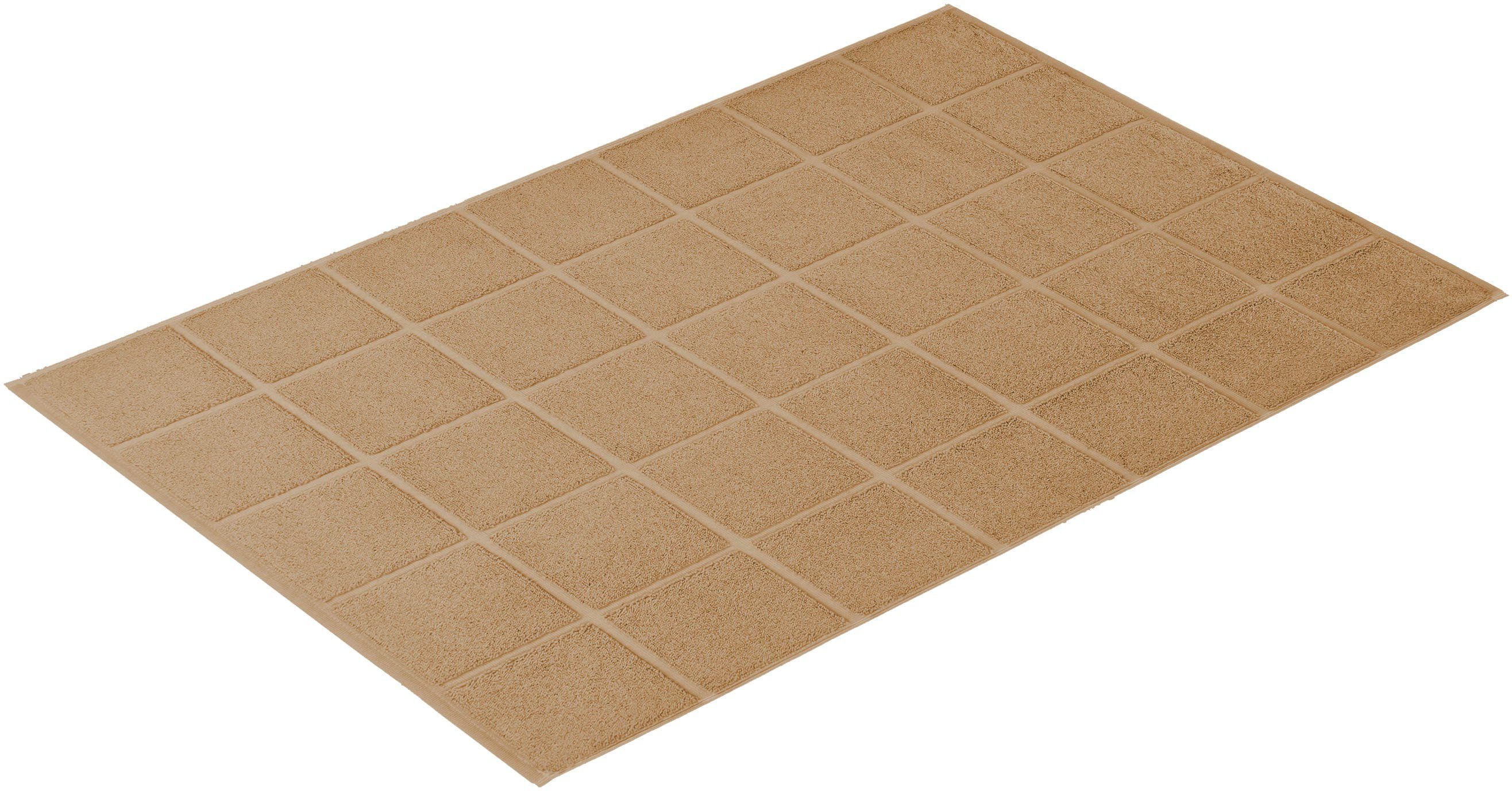 Vossen Badematte »Pratos«, Höhe 12 mm, fußbodenheizungsgeeignet, Baumwolle, rechteckig, Badteppich, Uni Farben, Rauten Design