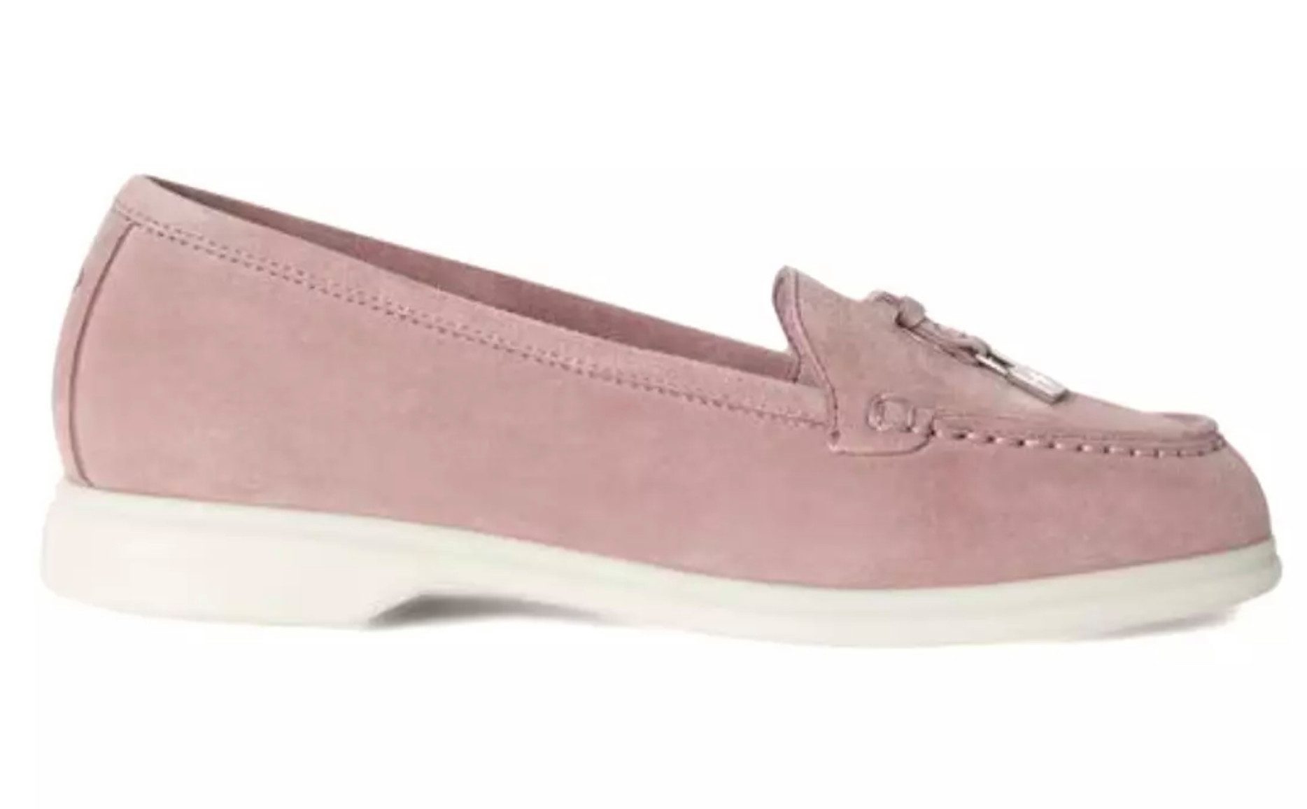 Loro Piana Summer Charms Kinder Loafers Veloursleder Mokassin personalisiertes Namensfeld auf der Ferse