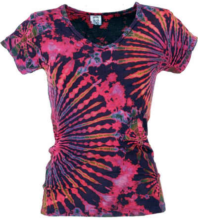 Guru-Shop T-Shirt Batik Hippie T-Shirt mit V-Auschnitt, Unikat.. Festival, Ethno Style, Hippie, alternative Bekleidung