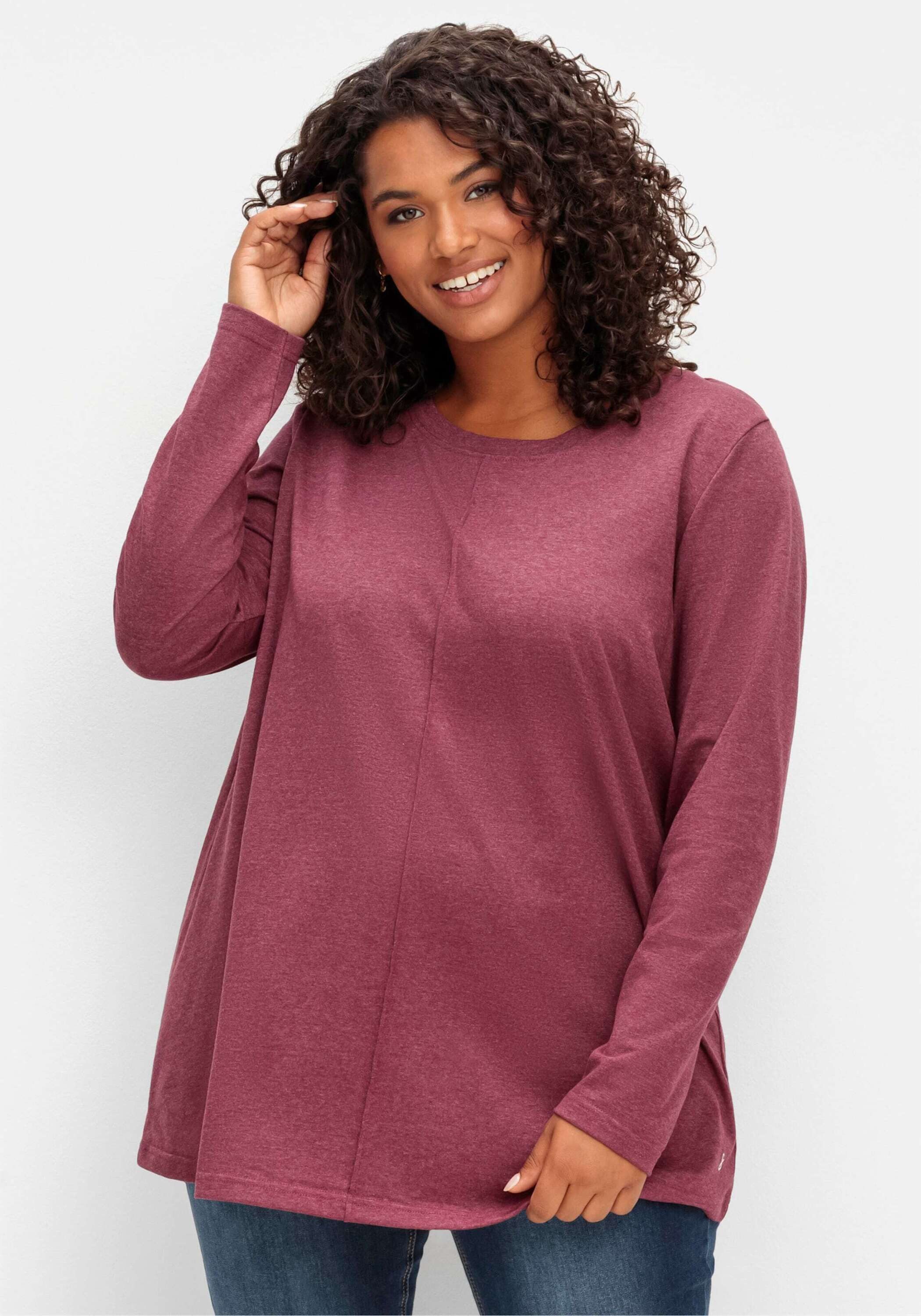 Sheego T-Shirt Langarmshirt Langarm in A-Linie, mit Rundhals