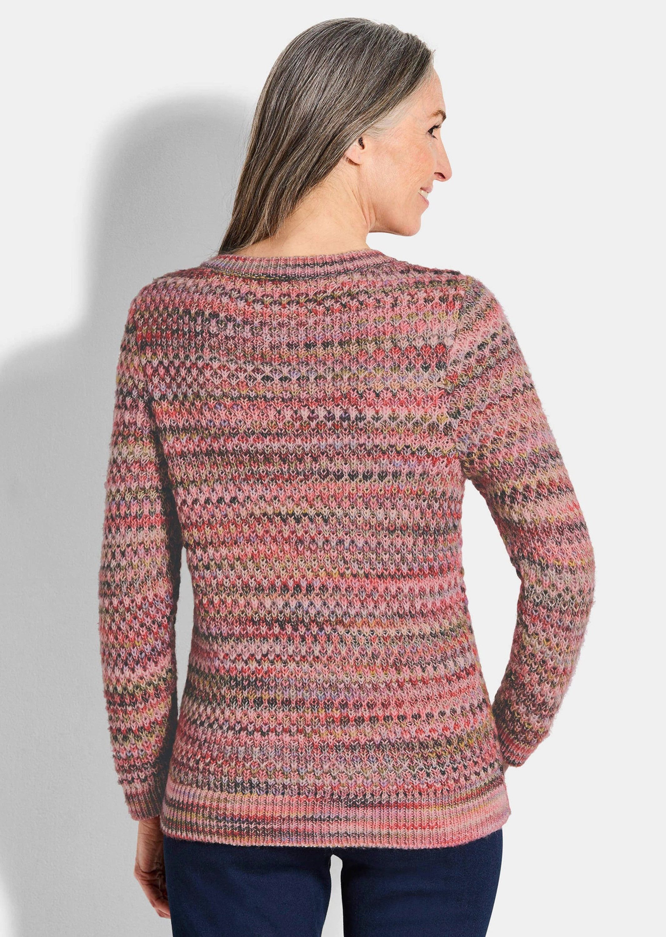 GOLDNER Strickpullover Baumwoll-Pullover in Multicolor Hüftumspielender Pullover mit U-Boot-Ausschnitt, Langarm