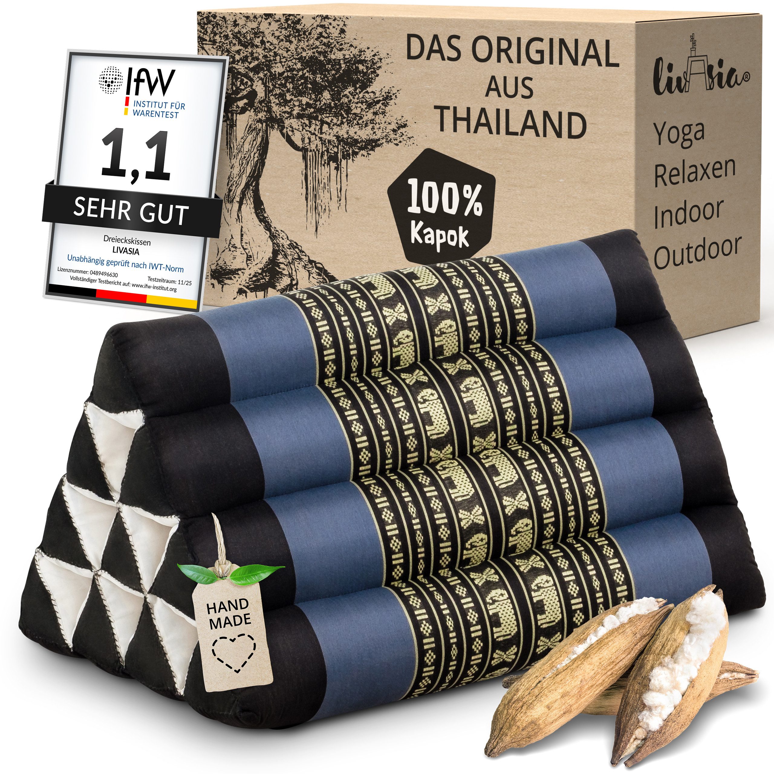 livasia Keilkissen Dreieckskissen (Classic) - 30x50x30cm, Kapok, vegan, handgefertigt