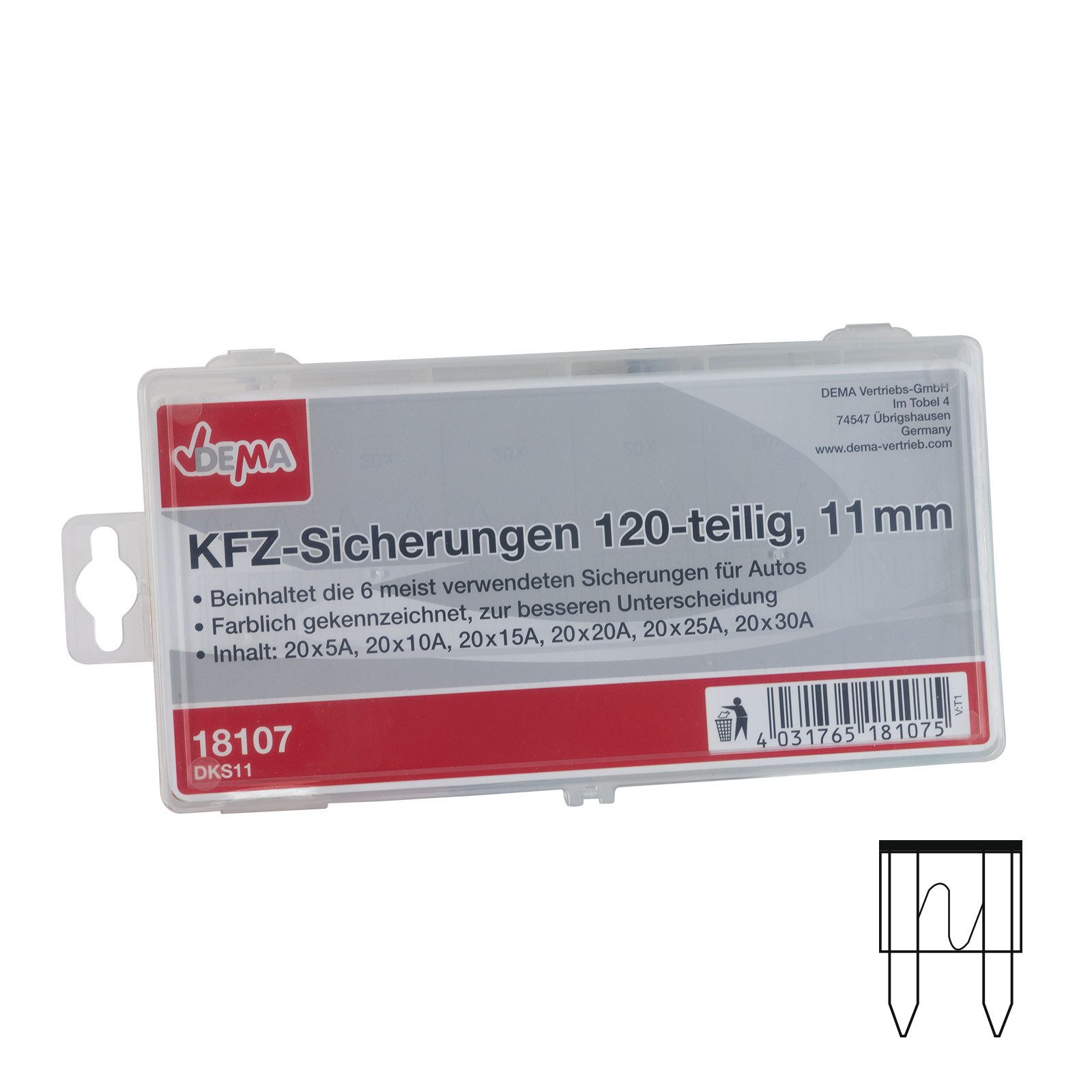 DEMA Kfz-Sicherungshalter KFZ-Sicherungen 120tlg 11mm DKS11