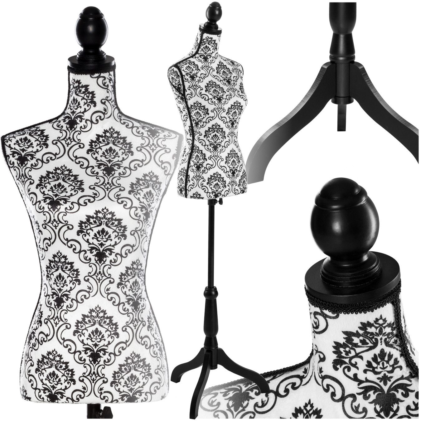 tectake Schneiderpuppe Damenbüste, höhenverstellbar, 133 - 168 cm, Torso, weiblich, aus Schaumstoff, mit Holzstandfuß