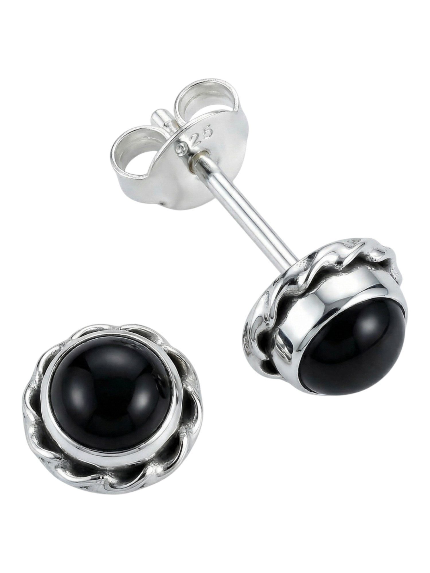 mantraroma Paar Ohrstecker NALU aus 925 Silber mit Onyx (Paar, Paar Ohrringe mit Schmuckbeutel), 925 Sterling Silber Ohrringe für Damen