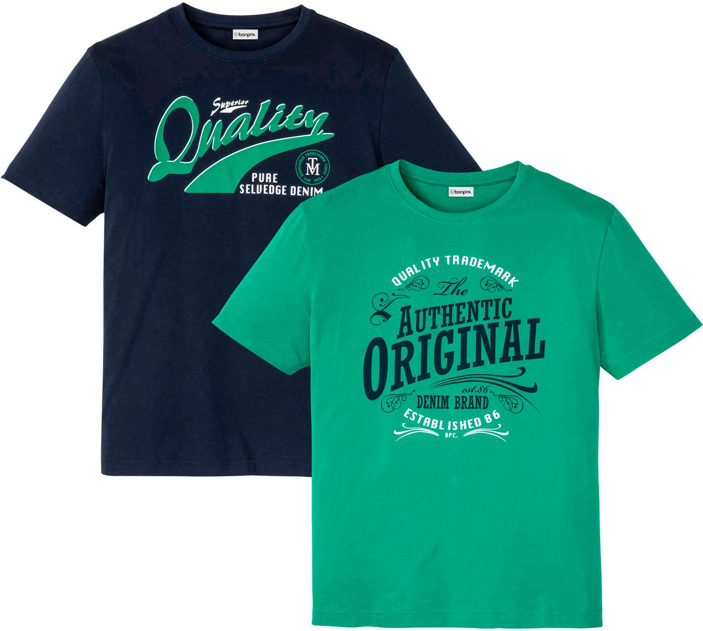 bonprix T-Shirt (Packung, 2-tlg) Regular Fit, Kurzarm-Design, aus Baumwolle günstig online kaufen