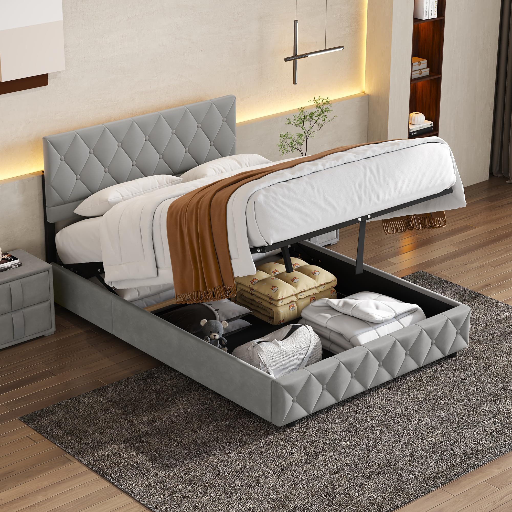 HAUSS SPOLE Polsterbett 140×200 mit Bettkasten Funktionsbett Stauraumbett ohne matratze,grau