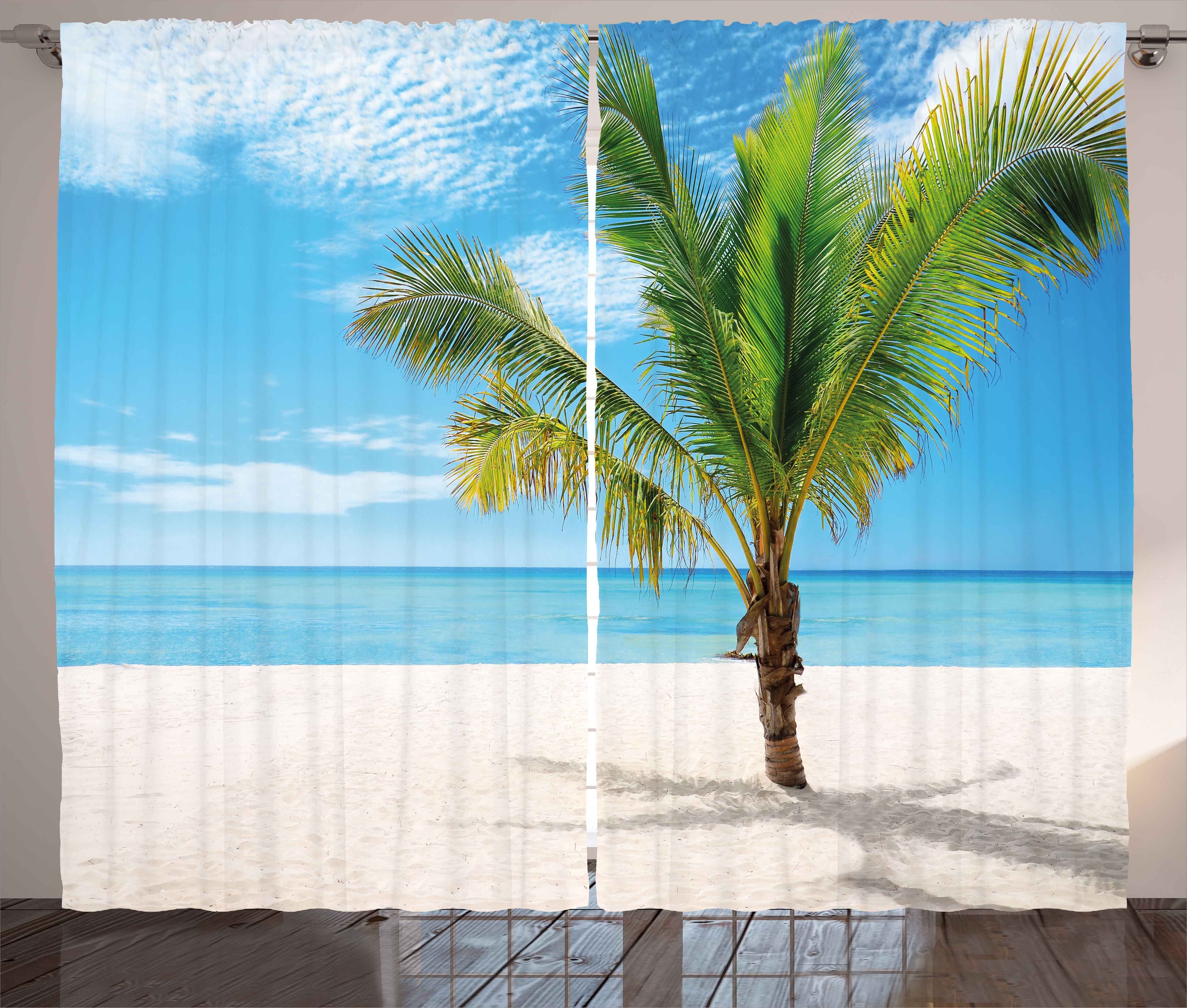 Strand Abakuhaus, Gardine Tropisch mit Schlafzimmer und Kokospalme Schlaufen Vorhang Haken, am Kräuselband