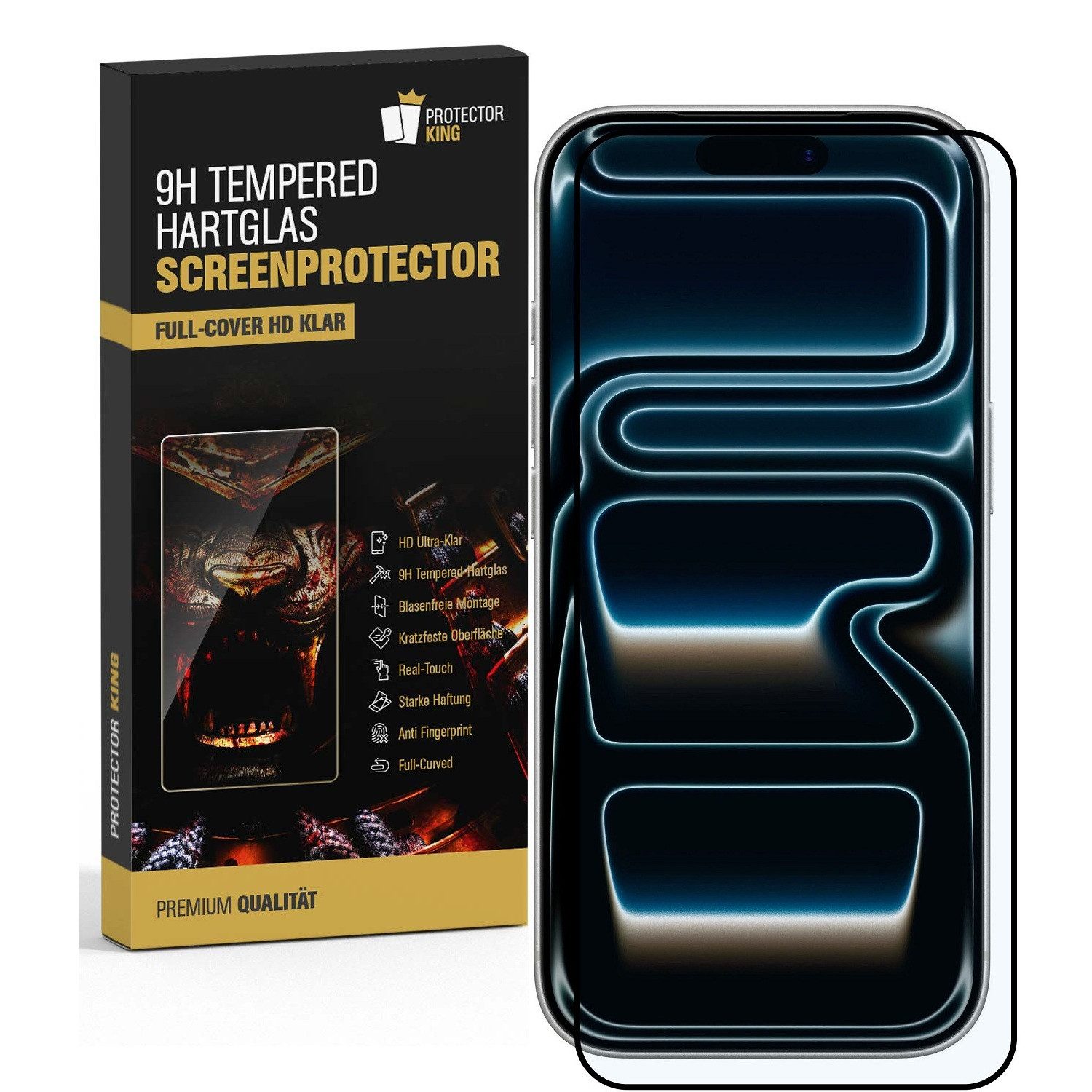 Protectorking Displayschutzfolie 1x 9H Panzerglas Full-Screen HD klar Tempered Glass Screen-Protector für Apple iPhone 17 Pro Max, 1 Stück, Displayschutz gegen Stöße, Kratzer, Schmutz und Abnutzung