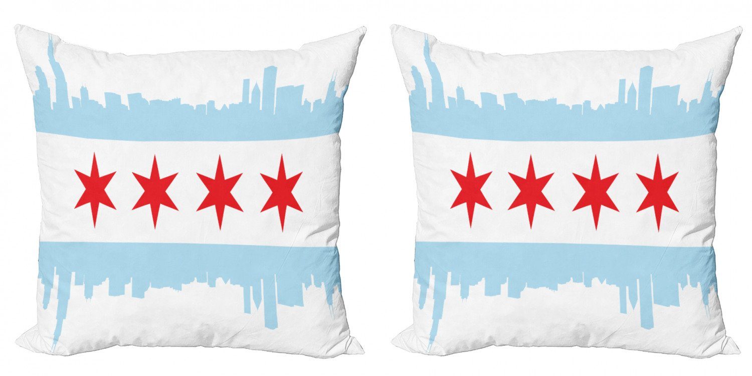 Kissenbezüge Modern Accent Doppelseitiger Digitaldruck, Abakuhaus (2 Stück), Chicago Skyline Gebäude Flagge