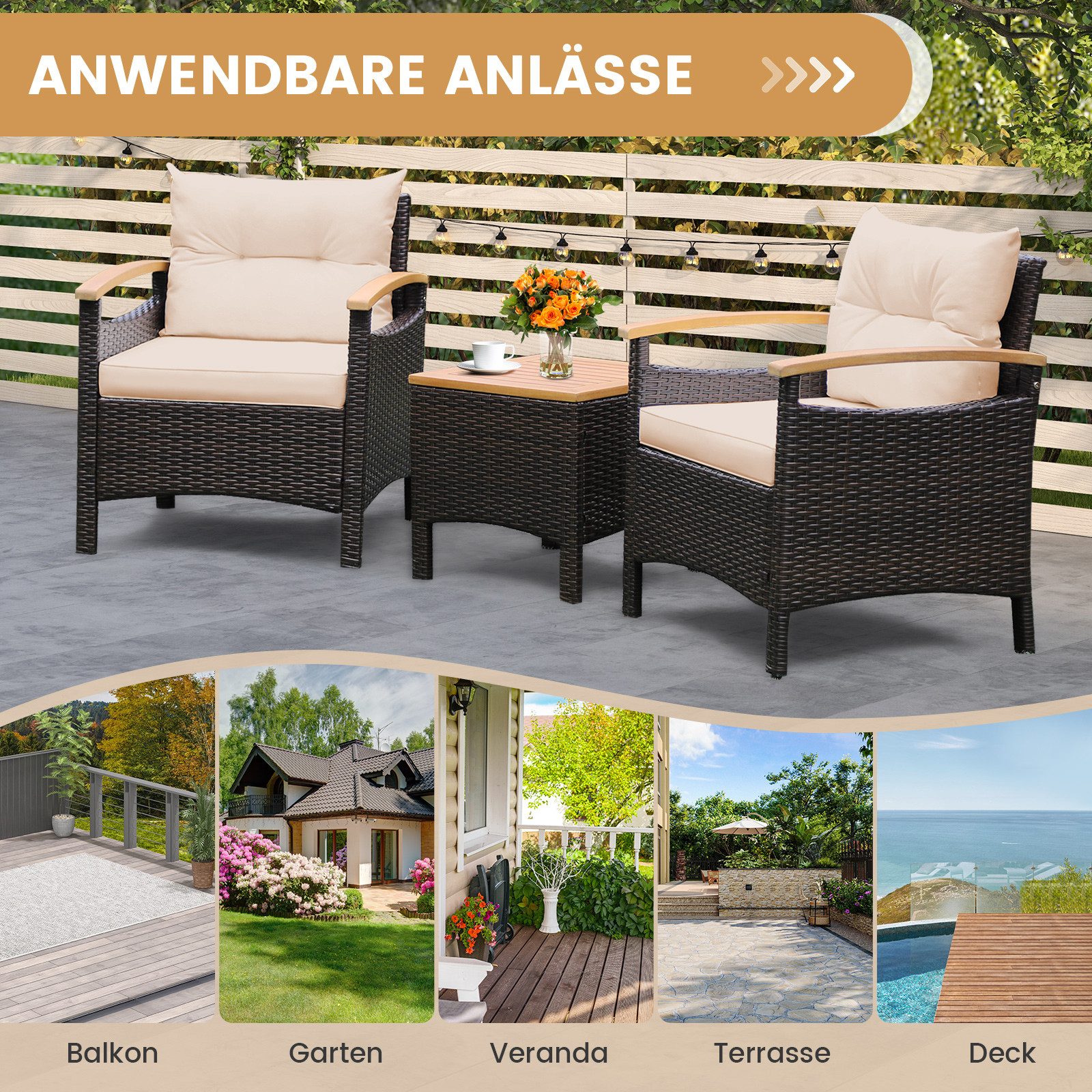 COSTWAY Balkonset, Rattan, 3tlg. 2 Sessel günstig online kaufen