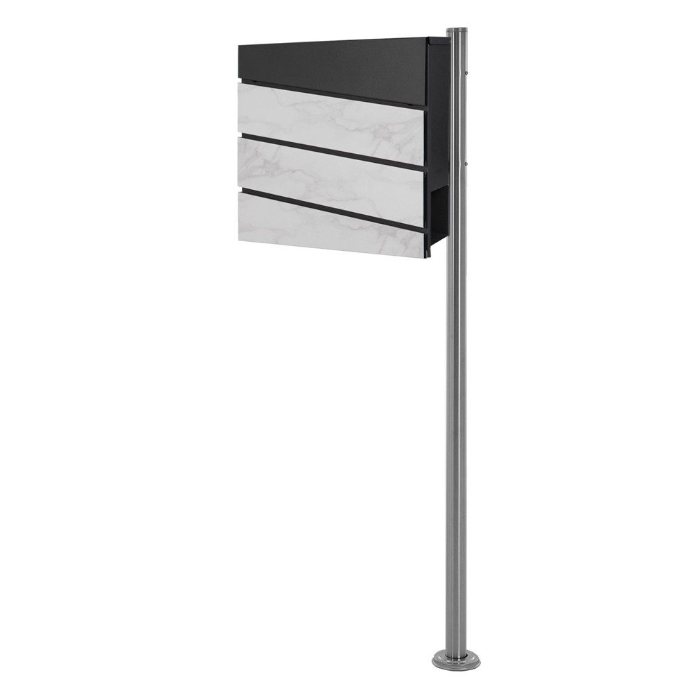 ML-DESIGN Standbriefkasten Briefkasten Postkasten mit Zeitungsfach, inkl. Standfuß, Briefkastenanlage mit Ständer Silber 120cm Mailbox mit Pfosten