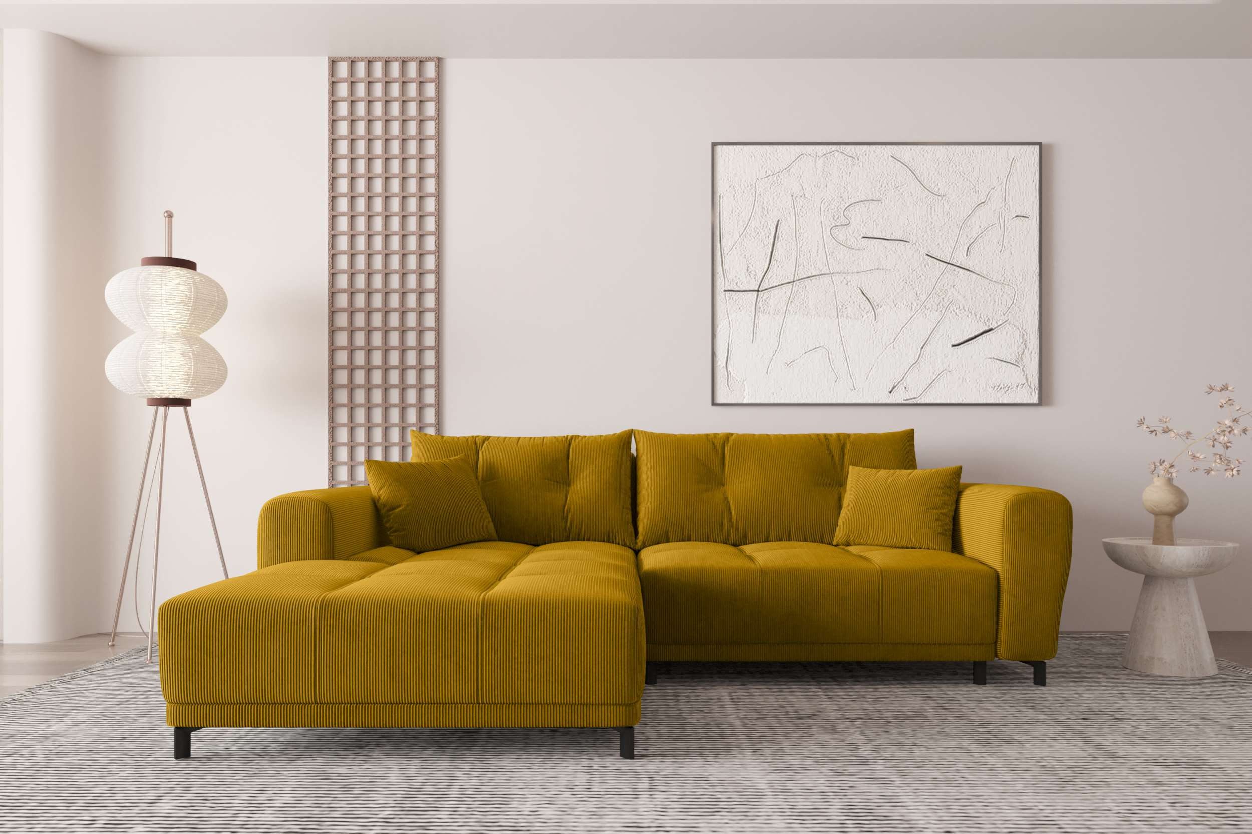 99rooms Ecksofa Massimo, Sofa L-Form, Eckcouch, mit Schlaffunktion,Rundumbezug, in Cordstoff POSO