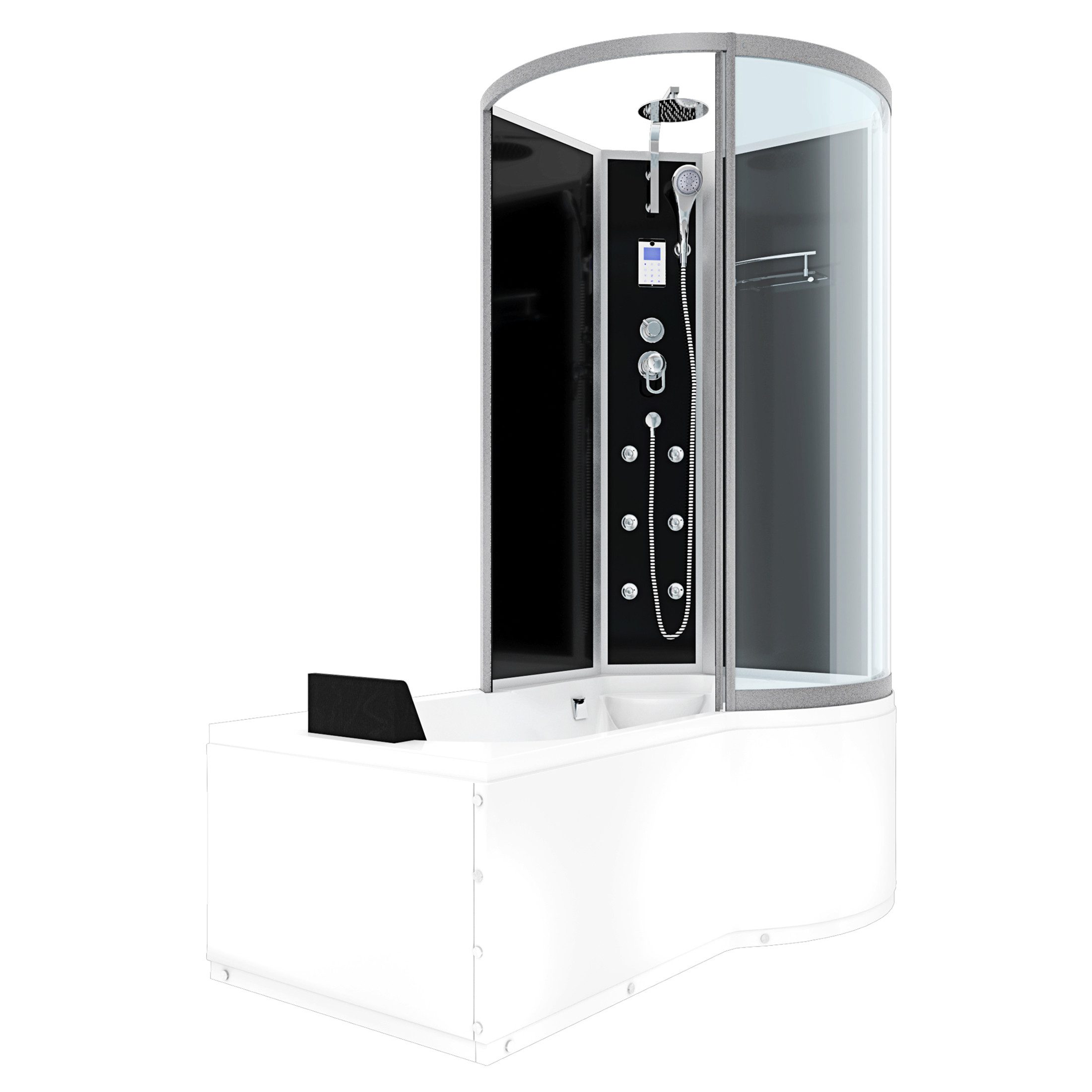 AcquaVapore Grossraumdusche Wanne Dusche Kombination sw K50-L31 170x100, Sicherheitsglas ESG, Moderner Touchscreen, Digitale Steuerung, Integrierte Wannen Beleuchtu