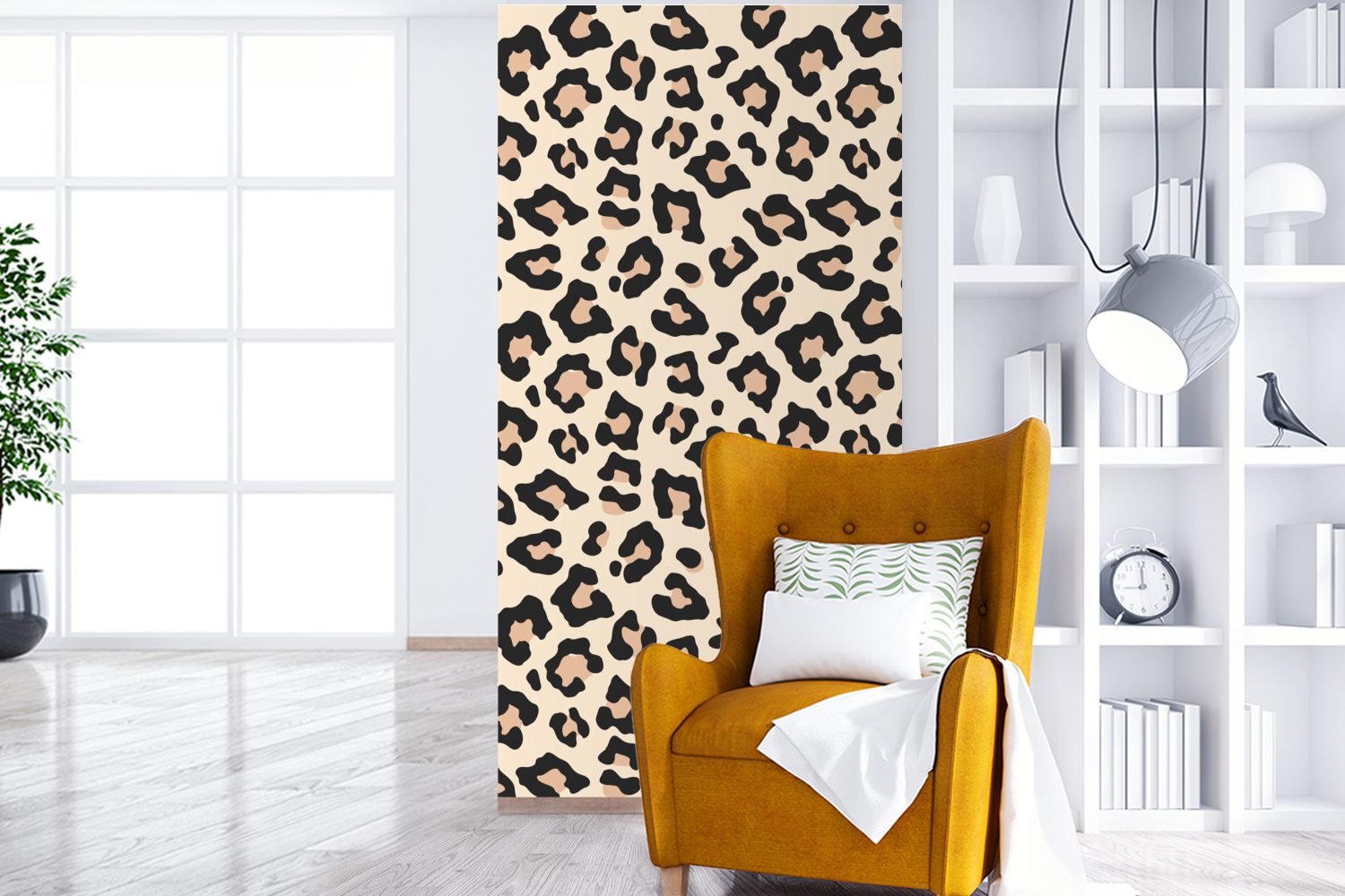 MuchoWow Weiß - bedruckt, Fototapete Leopardenmuster, für Rosa St), Fototapete Schlafzimmer - Wohnzimmer Vliestapete Küche, Matt, (2