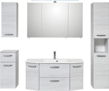 Saphir Badmöbel-Set Quickset 936 5-teilig, Mineralmarmor-Waschtisch mit LED-Spiegelschrank, (Set, 5-St), Badezimmer Set inkl. Türdämpfer, 9 Türen, 1 Klappe, 1 Schublade