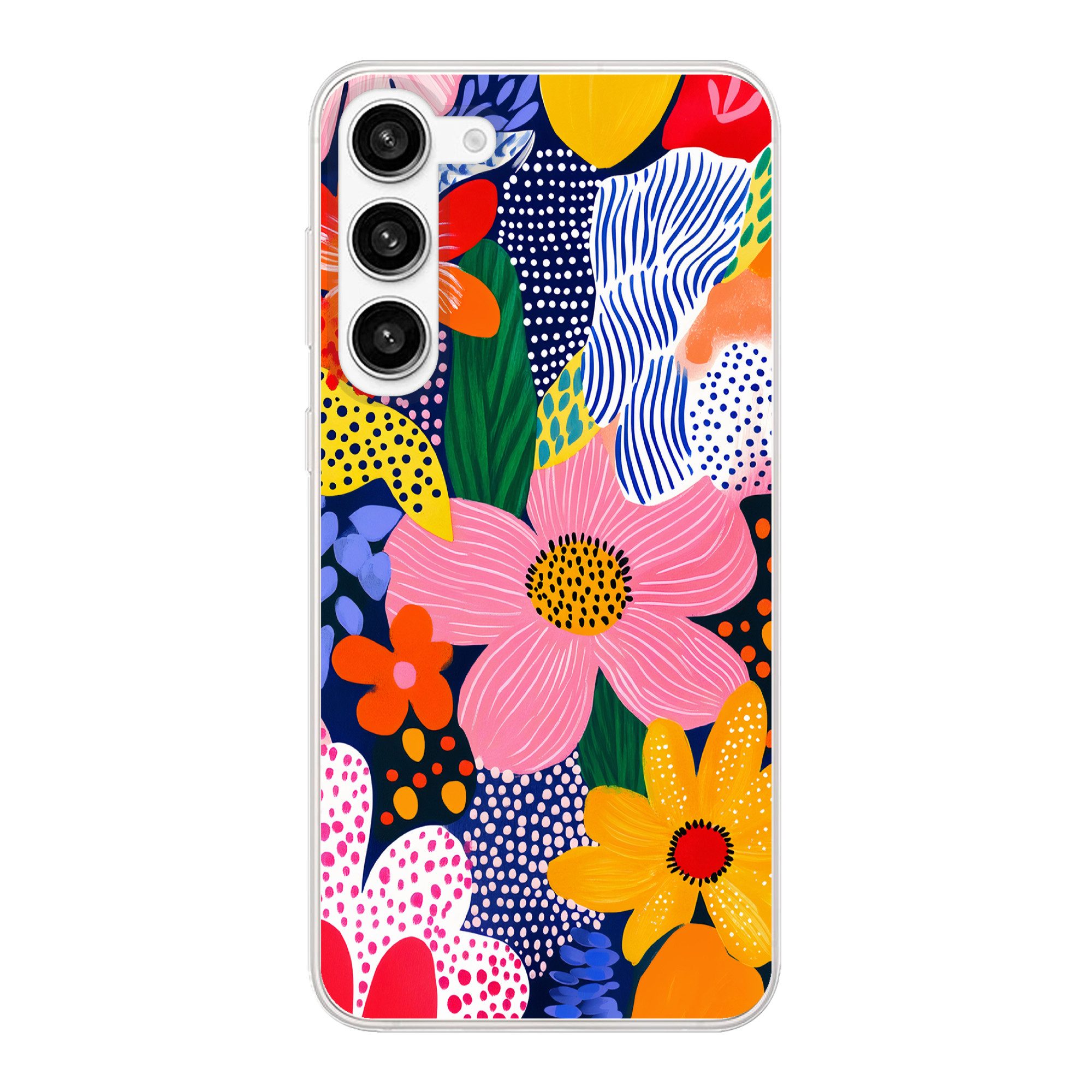 MuchoWow Handyhülle für Samsung Galaxy S23 Plus Bunt - Blumen - Abstrakt - Punkte, Phone Case, Silikon, Schutzhülle Dünn