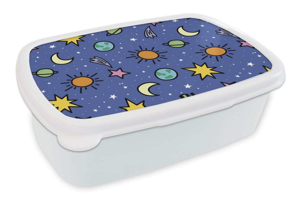 MuchoWow Lunchbox Planeten - Sterne - Design, Kunststoff, (2-tlg), Brotbox für Kinder und Erwachsene, Brotdose, für Jungs und Mädchen weiß