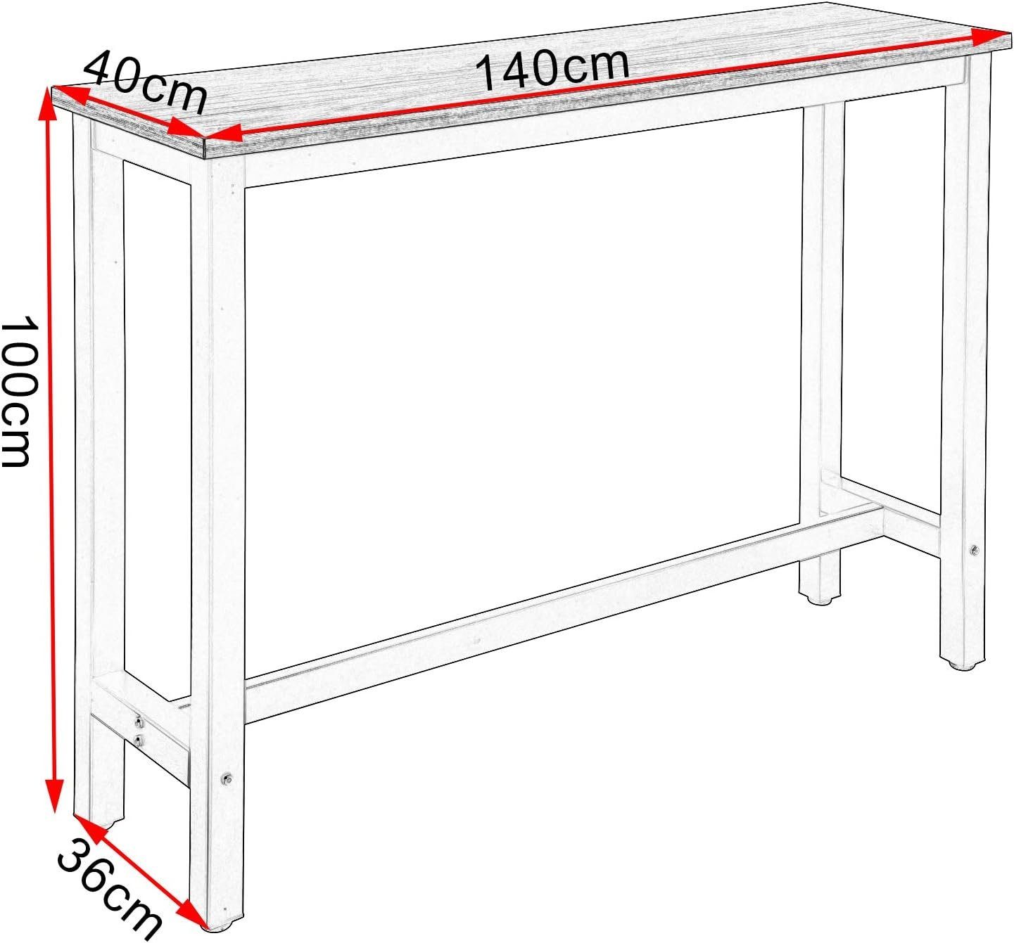 Woltu Tischplatte aus 140x40x100cm dunkelbuche (1-St), MDF, Metallgestell, Bartisch